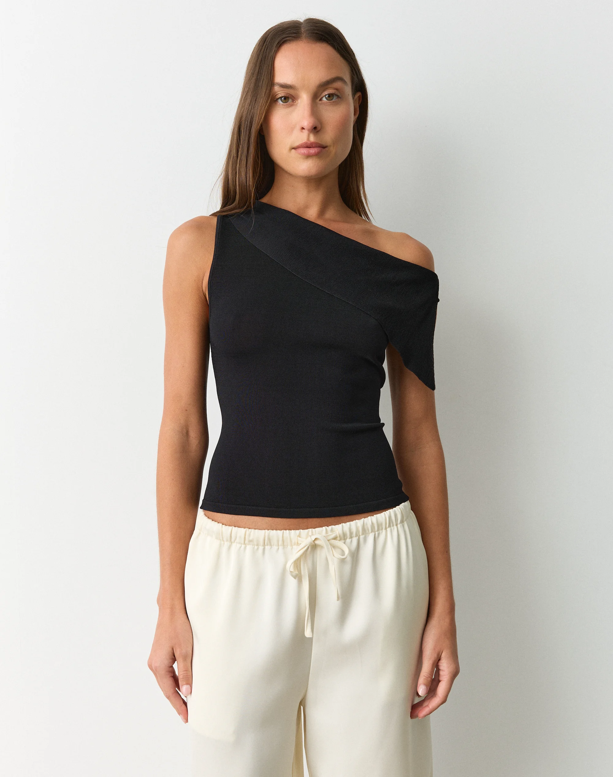 Off Shoulder Drape Knit Top Black