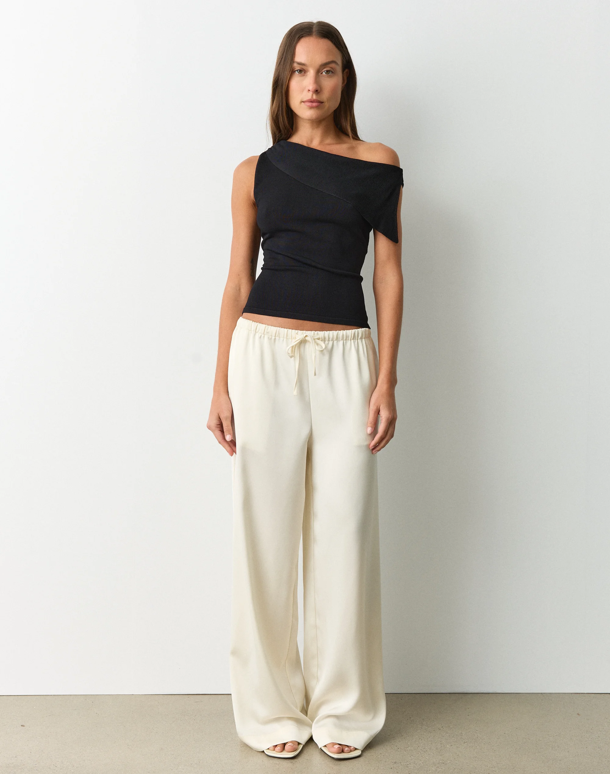 Off Shoulder Drape Knit Top Black