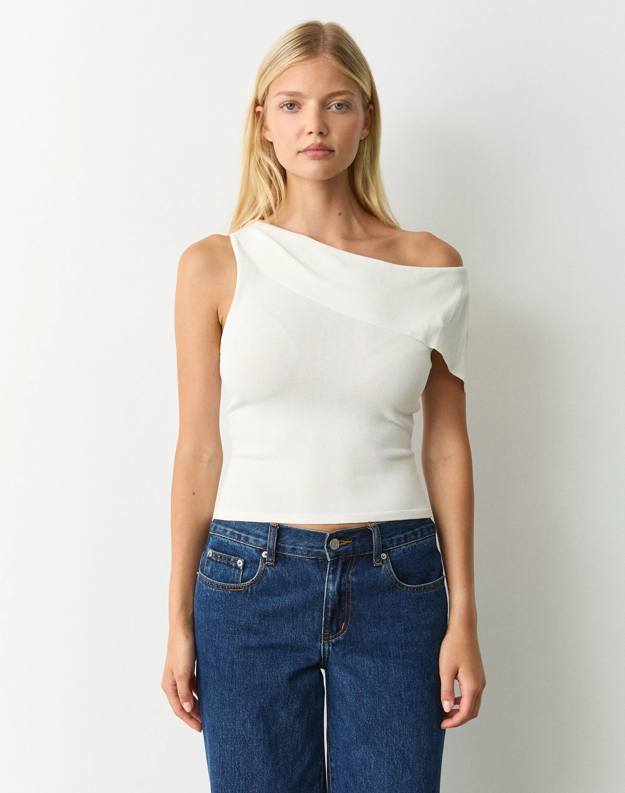 Off Shoulder Drape Knit Top Milk
