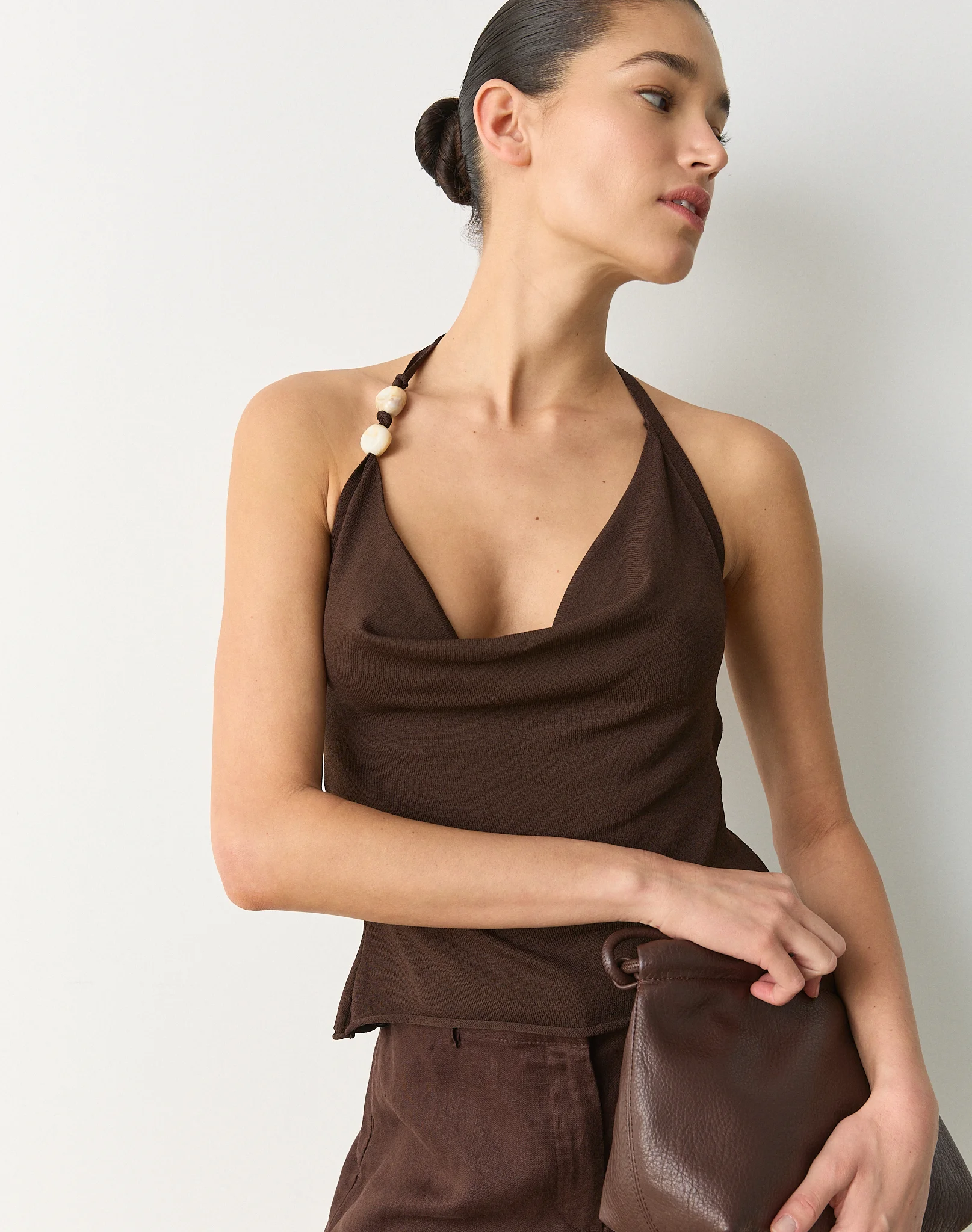 Bead Detail Halter Knit Top Fudge Fantasy