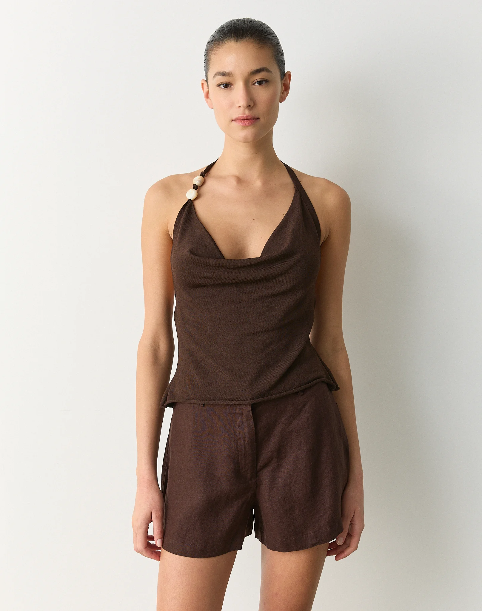 Bead Detail Halter Knit Top Fudge Fantasy