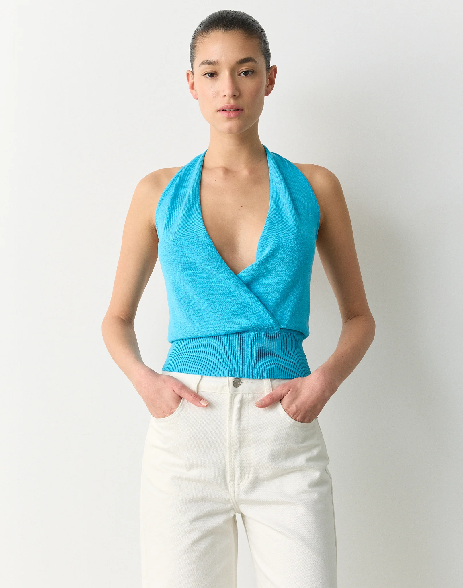 Knit Drape Halter Top Water Sign