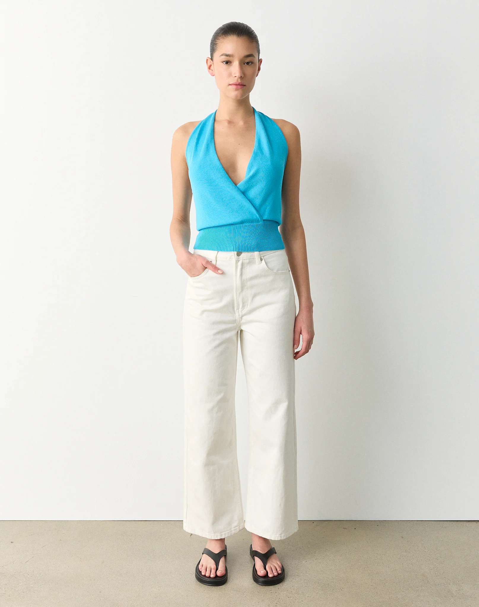 Knit Drape Halter Top Water Sign