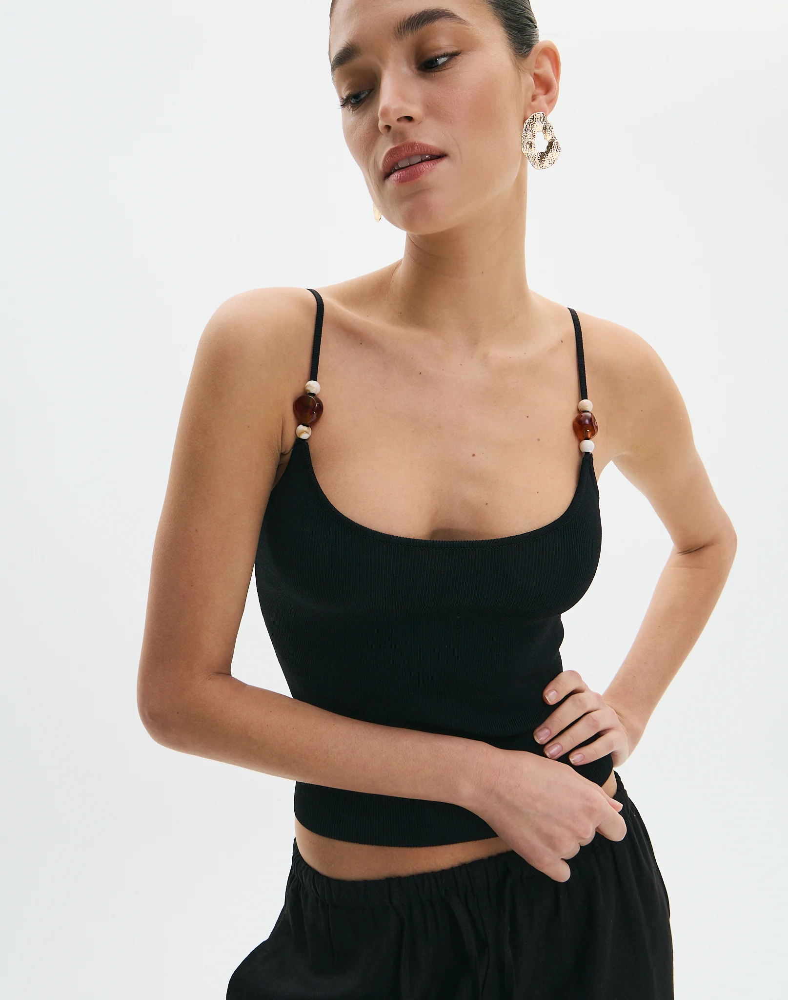 Bead Detail Knit Tank Black