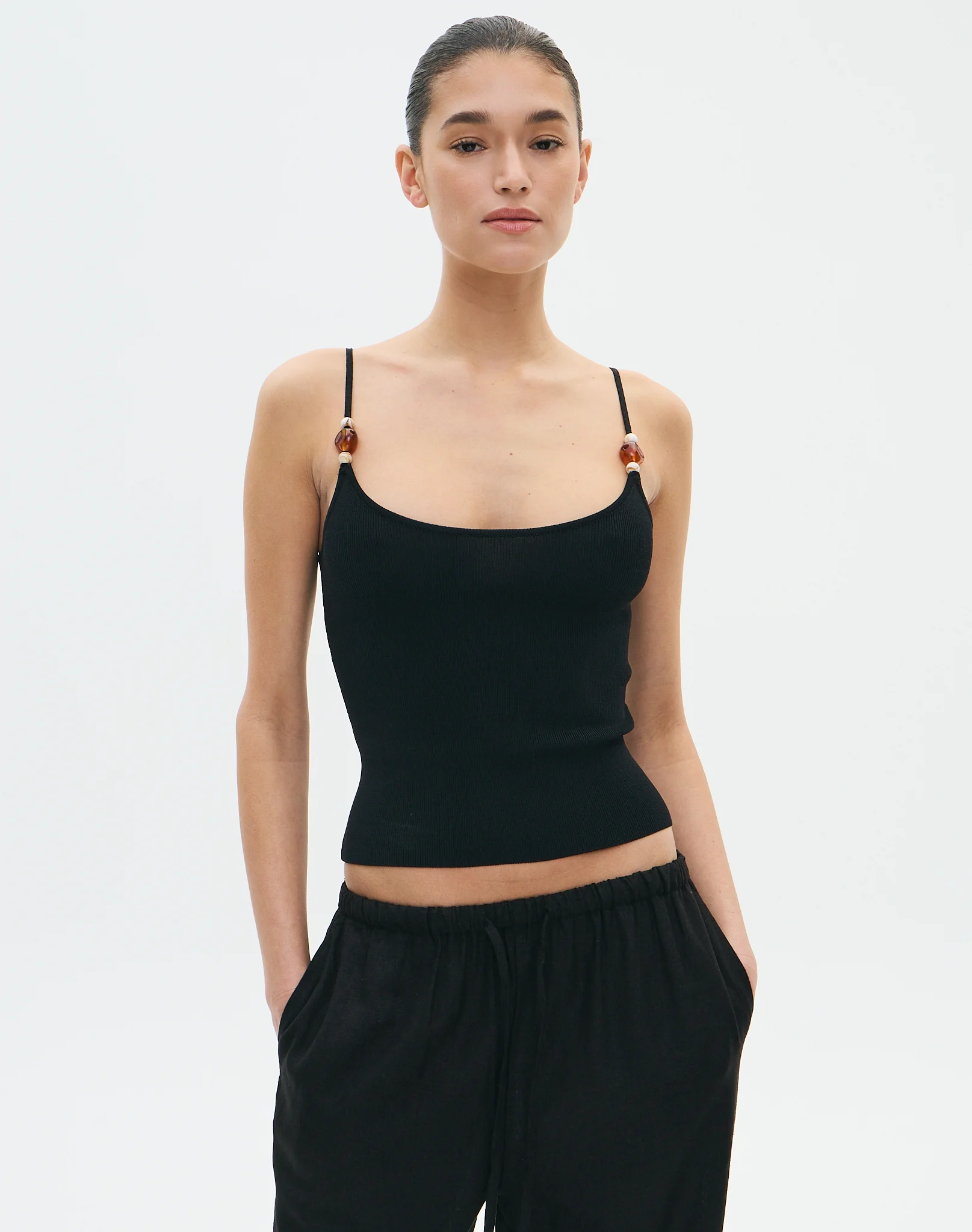 Bead Detail Knit Tank Black