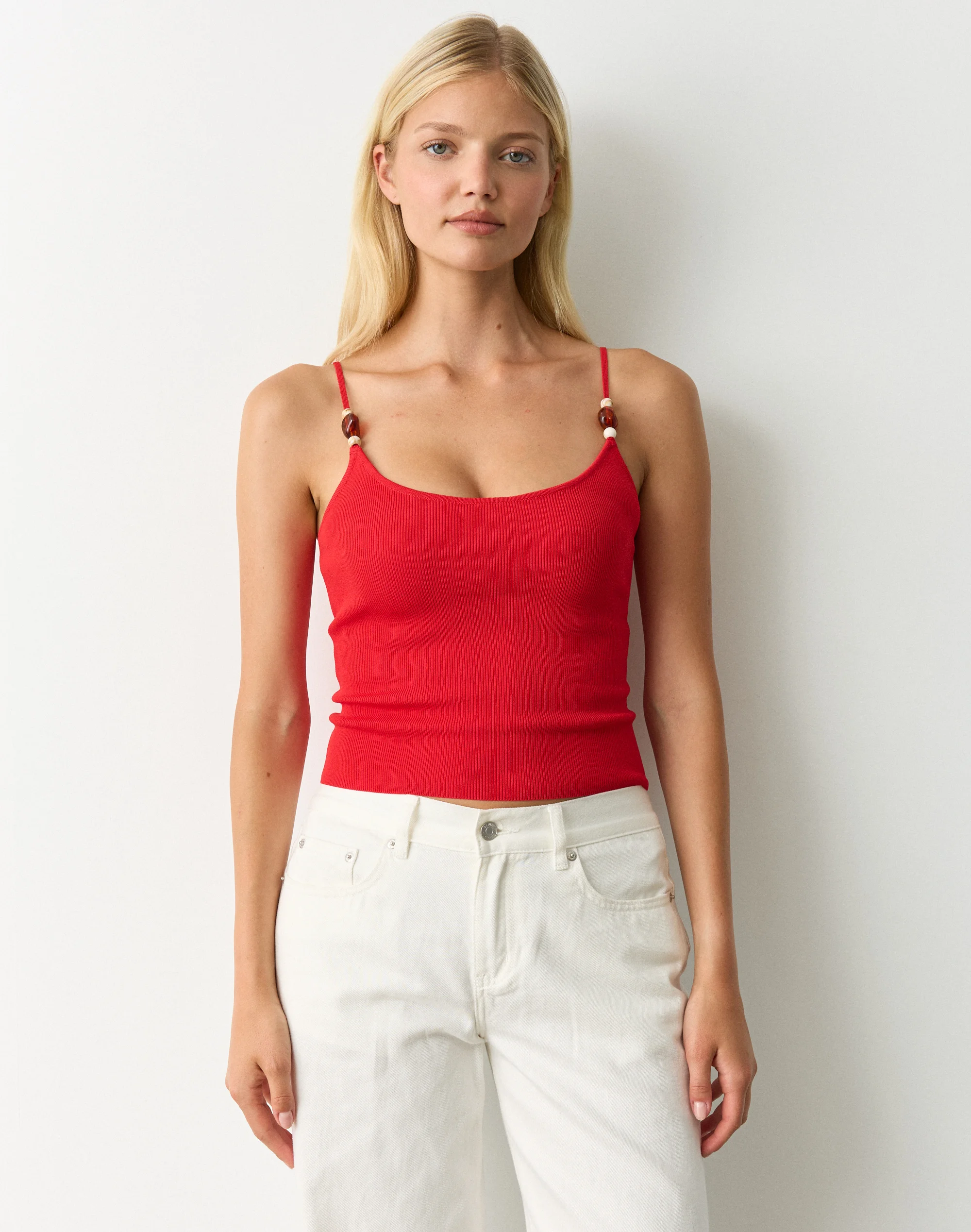 Bead Detail Knit Tank Get Reddy