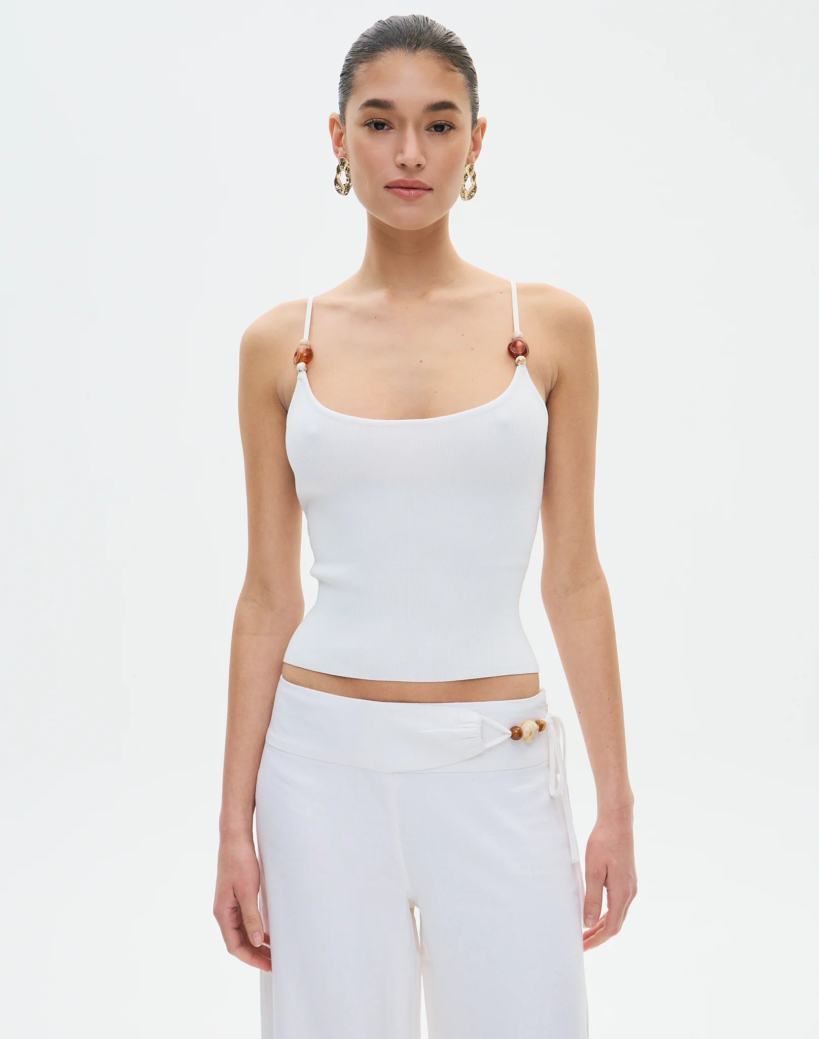 Bead Detail Knit Tank Milk