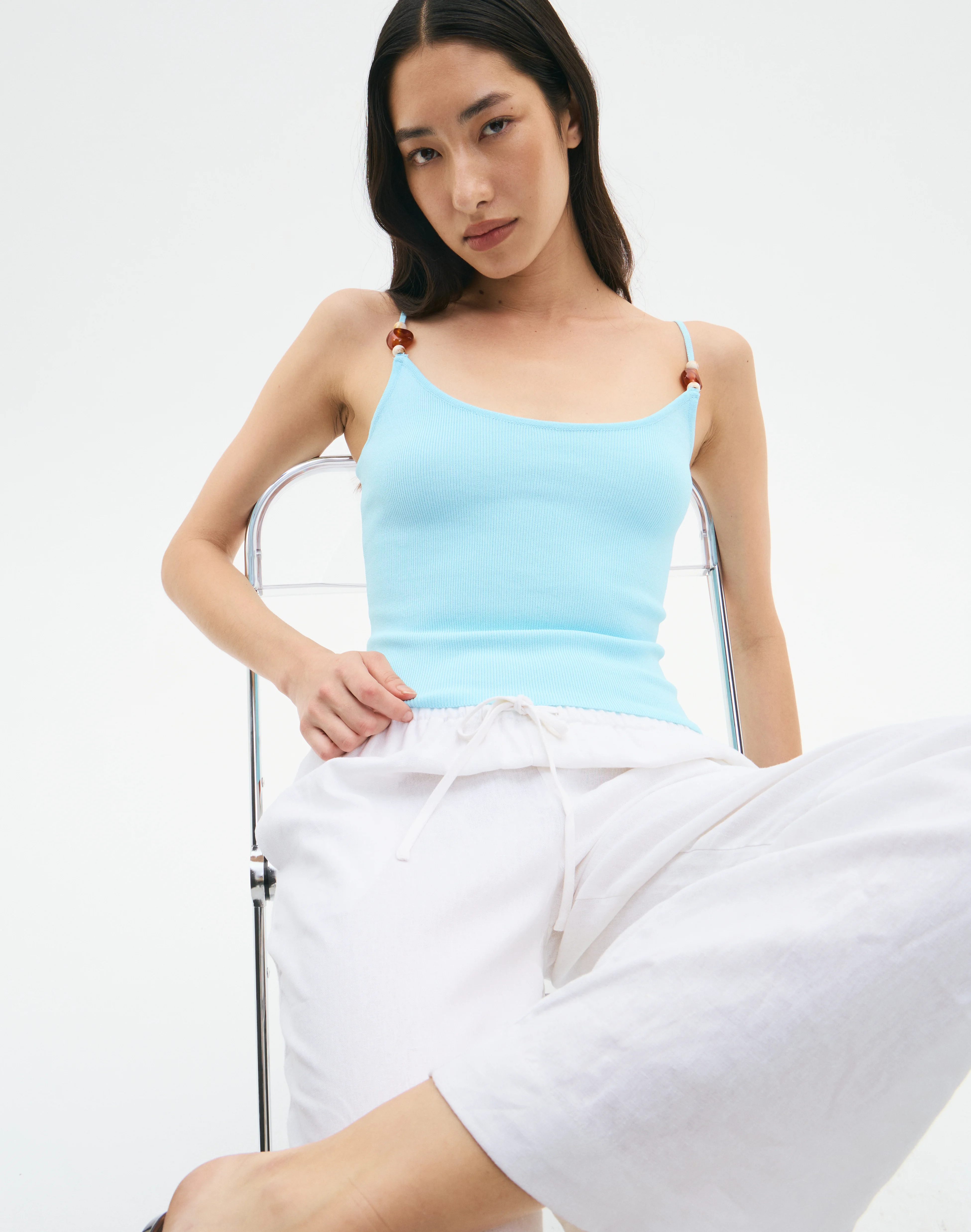 Bead Detail Knit Tank Sea Foam