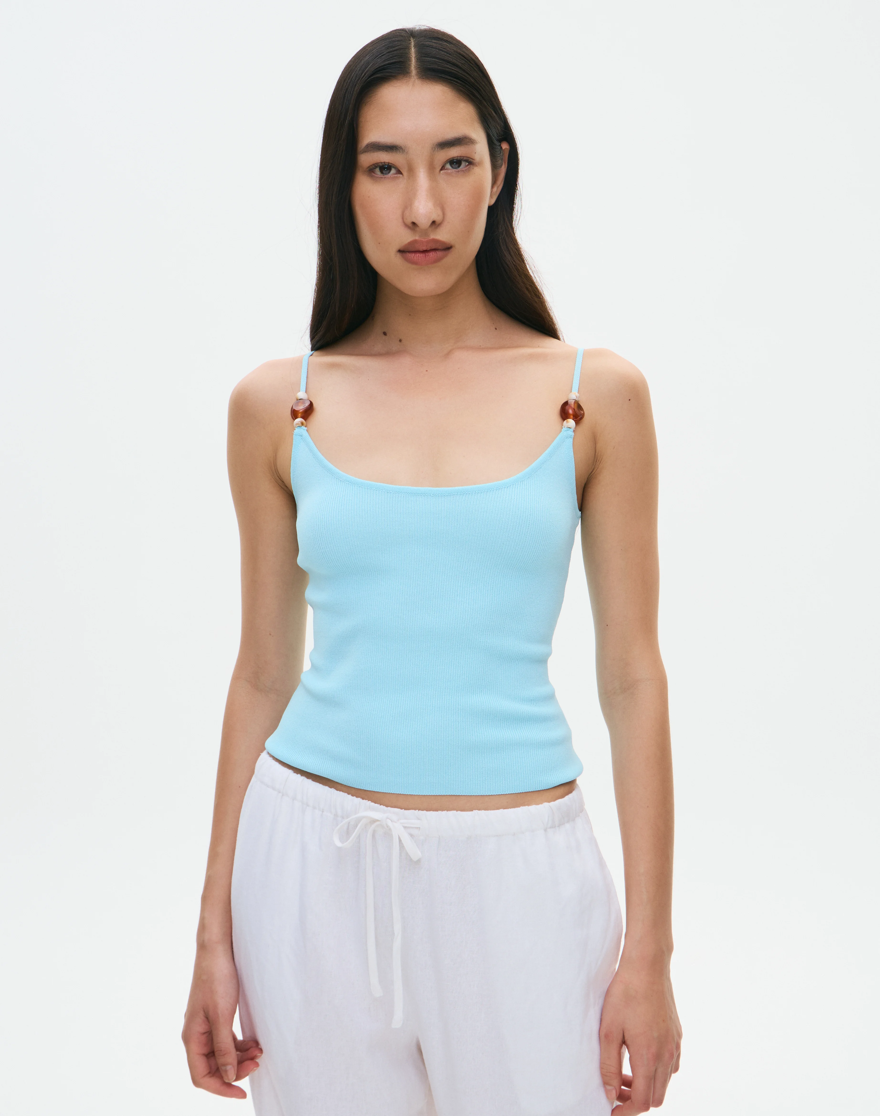 Bead Detail Knit Tank Sea Foam