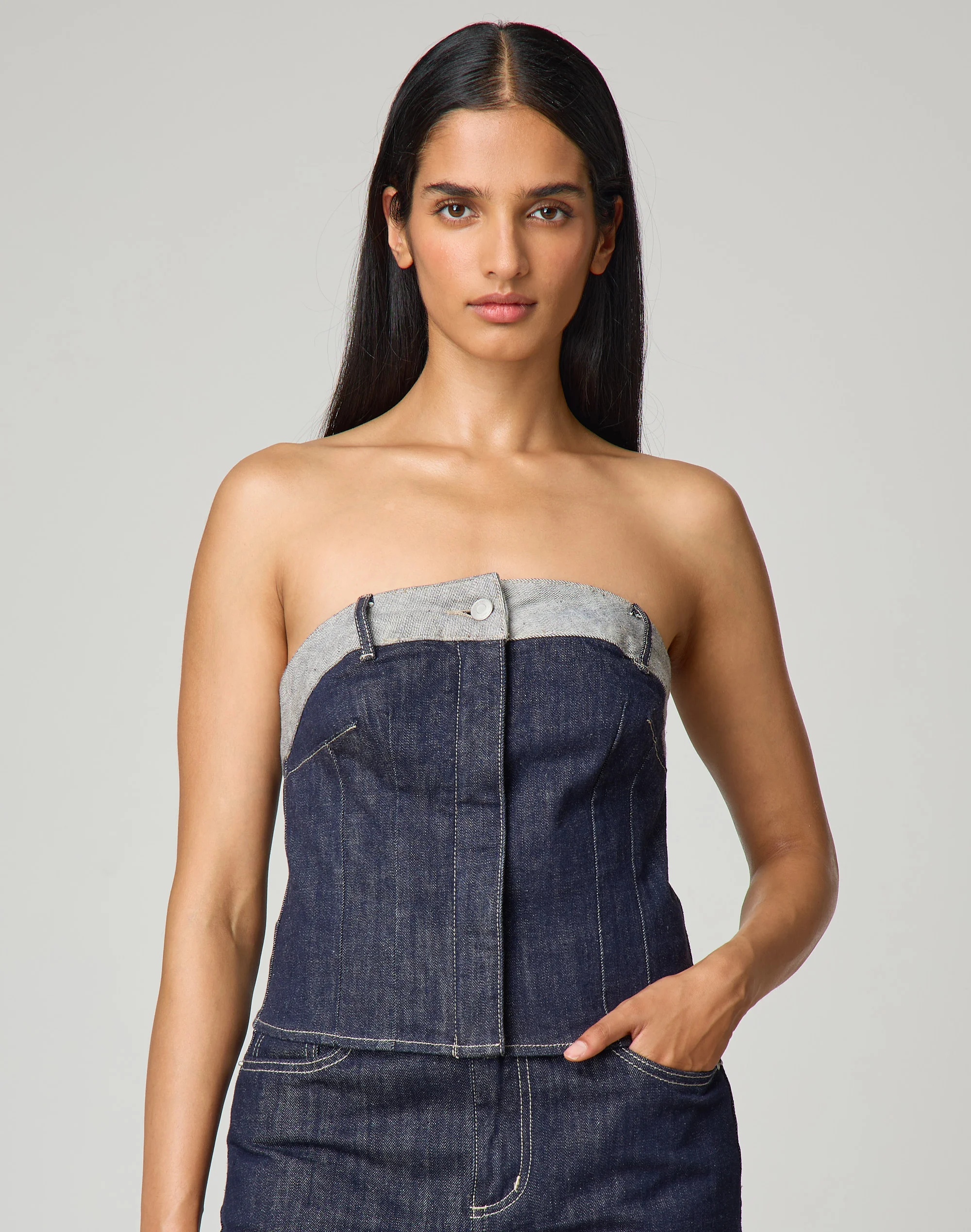 Denim Strapless Corset Top Raw Indigo X Reverse