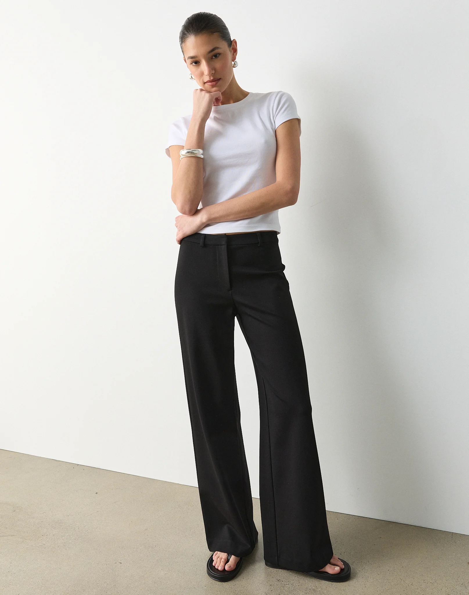 Mid Rise Tailored Ponte Pant Black