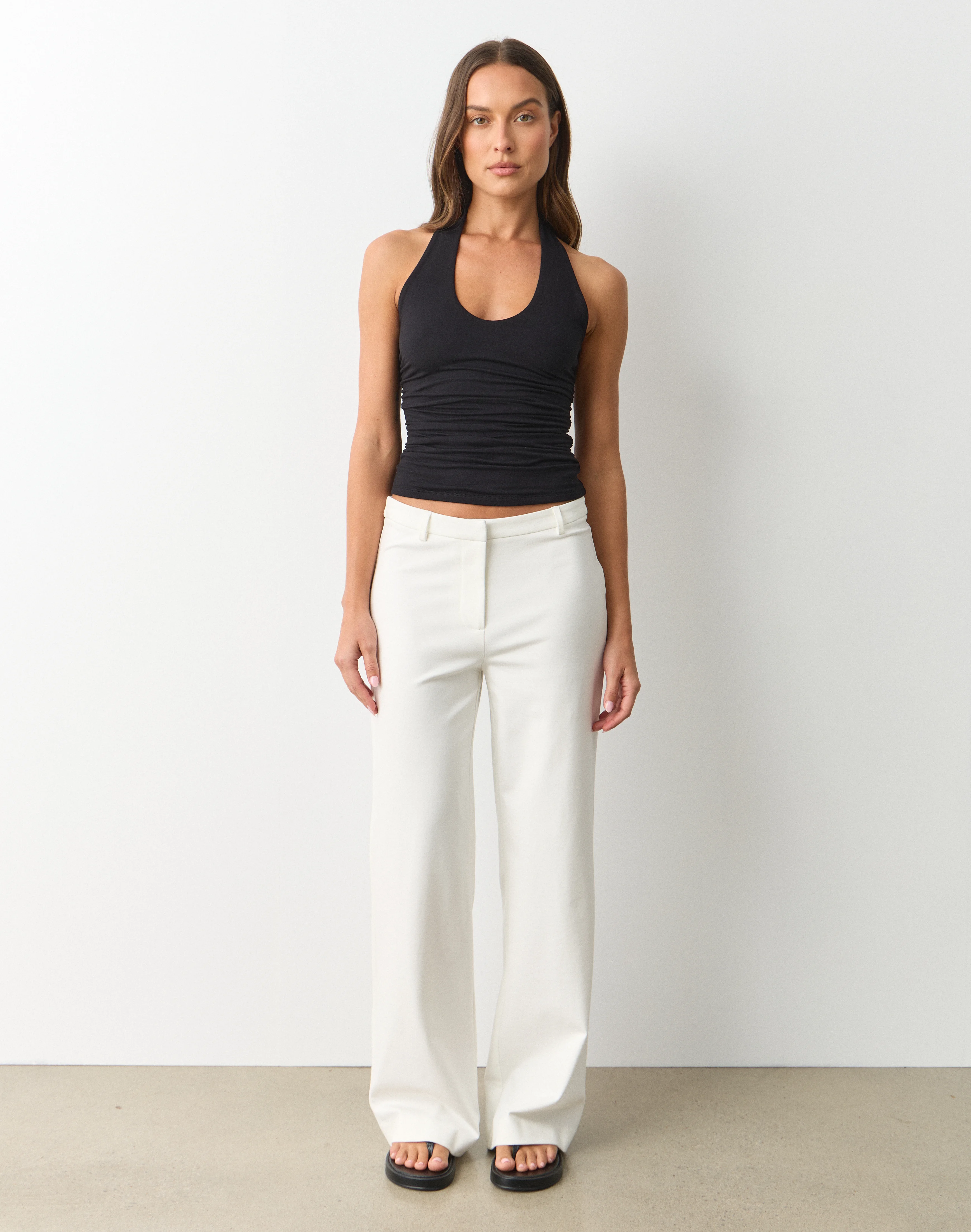 Mid Rise Tailored Ponte Pant Milk
