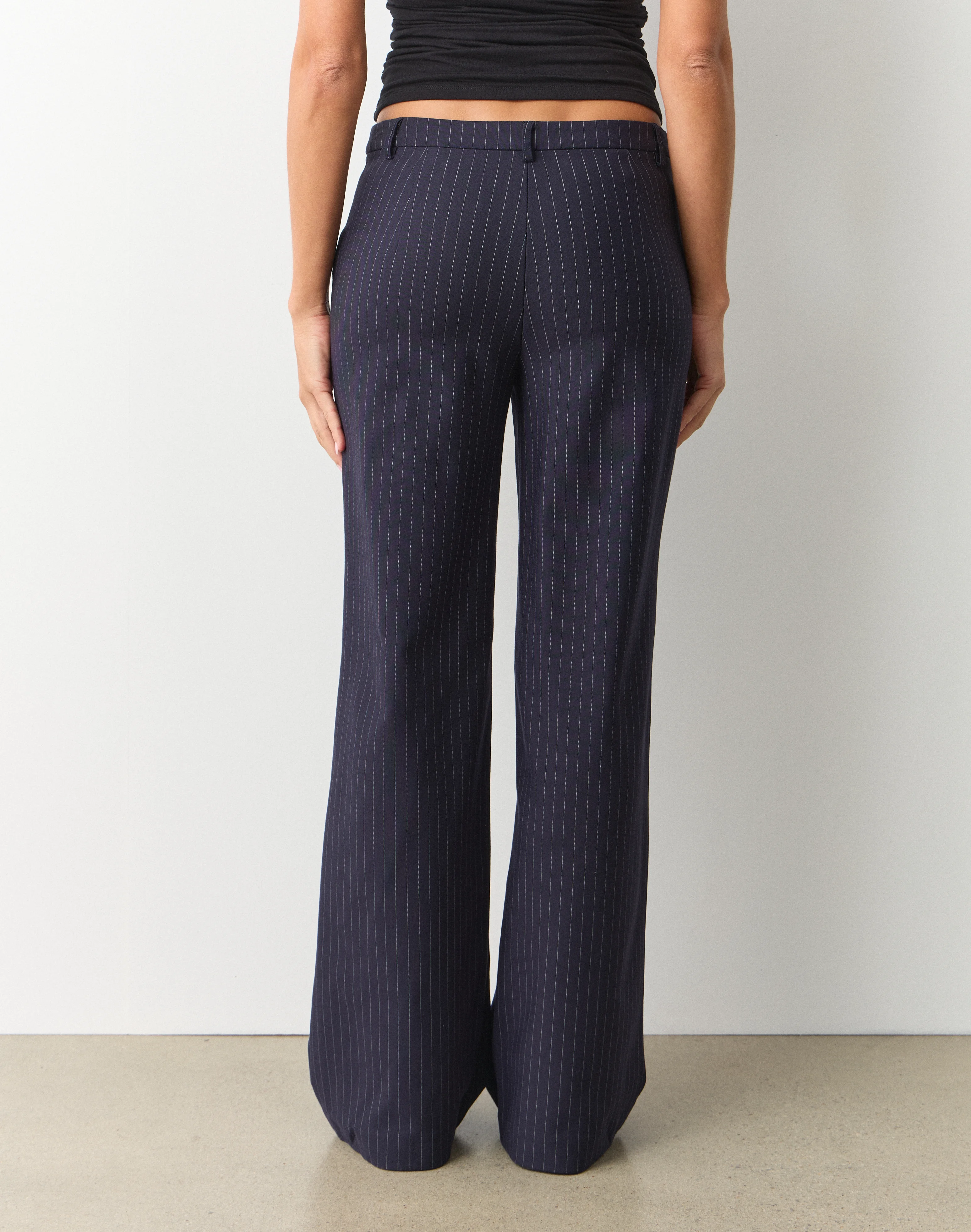 Pinstripe Mid Rise Tailored Ponte Pant Navy X White Pinstripe