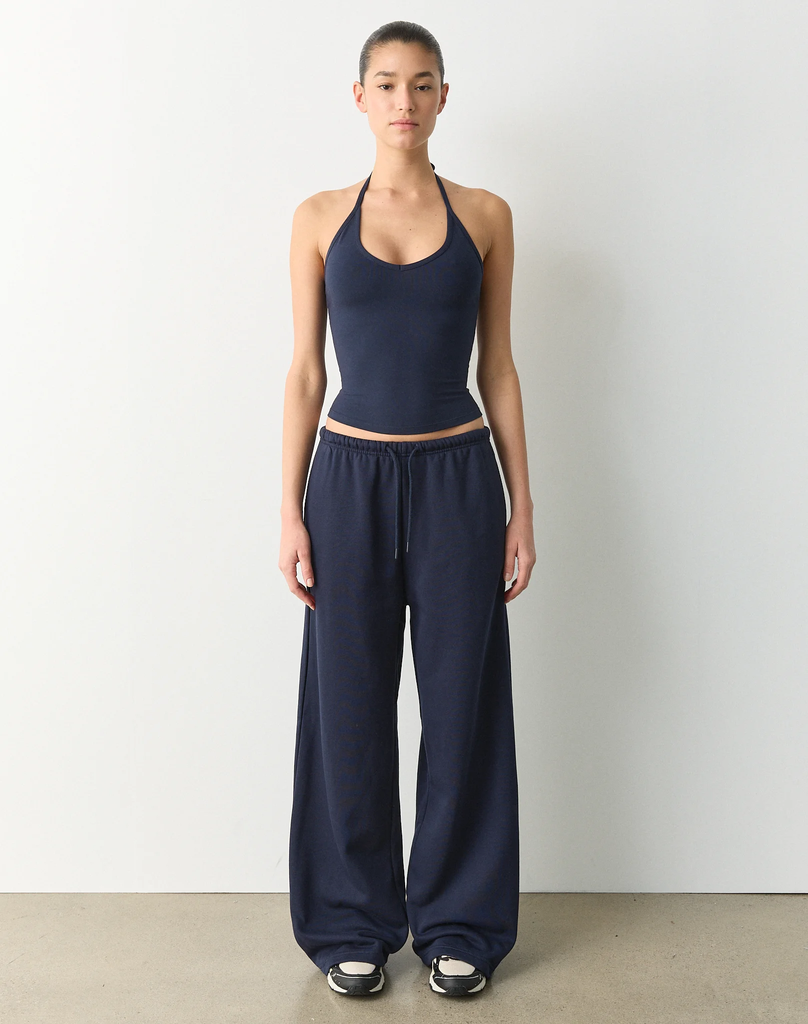 Tie Waist Oversized Wide Leg Sweatpant Navy Blazer