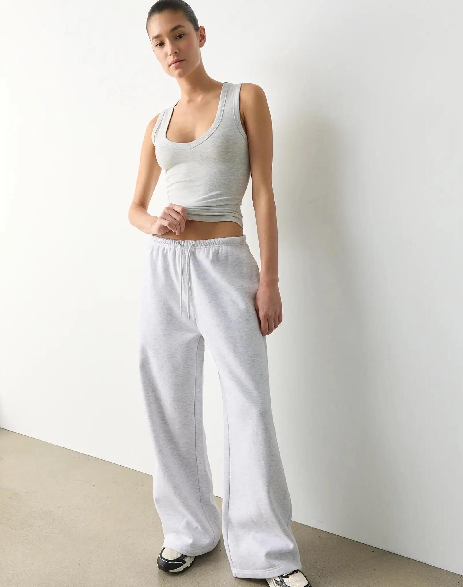 Tie Waist Oversized Wide Leg Sweatpant Snow Marle
