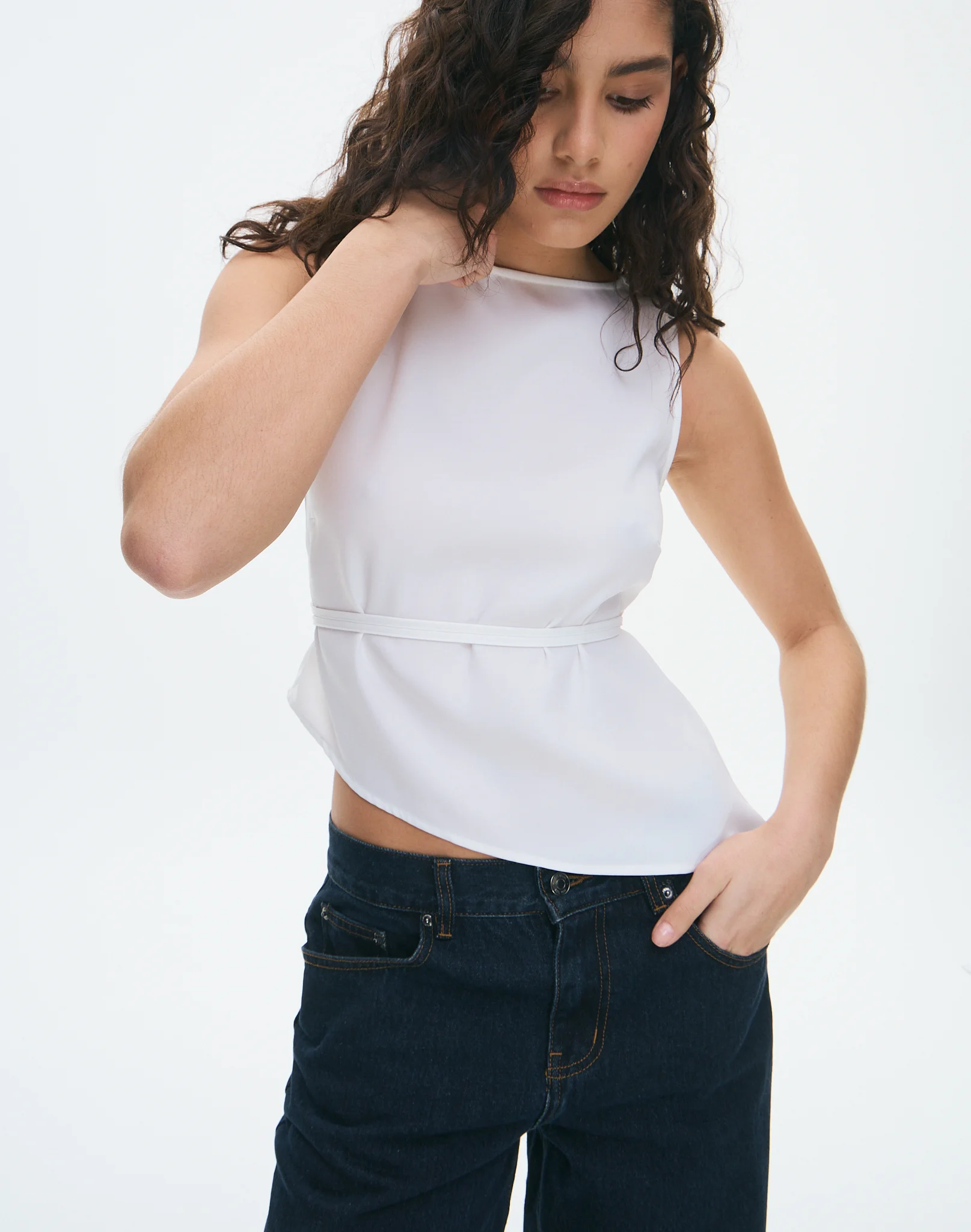 Asymmetrical Tie Back Blouse Milk