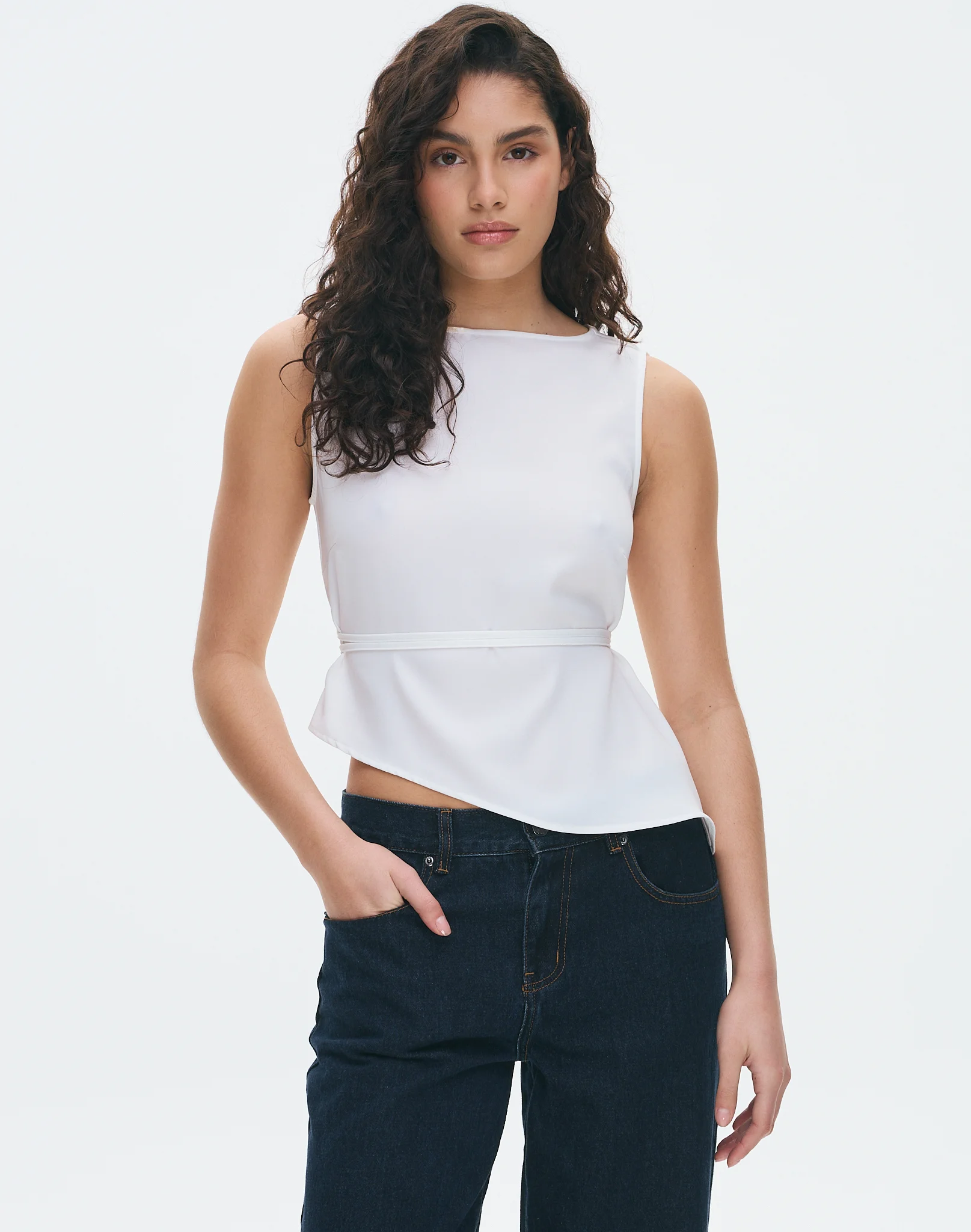 Asymmetrical Tie Back Blouse Milk