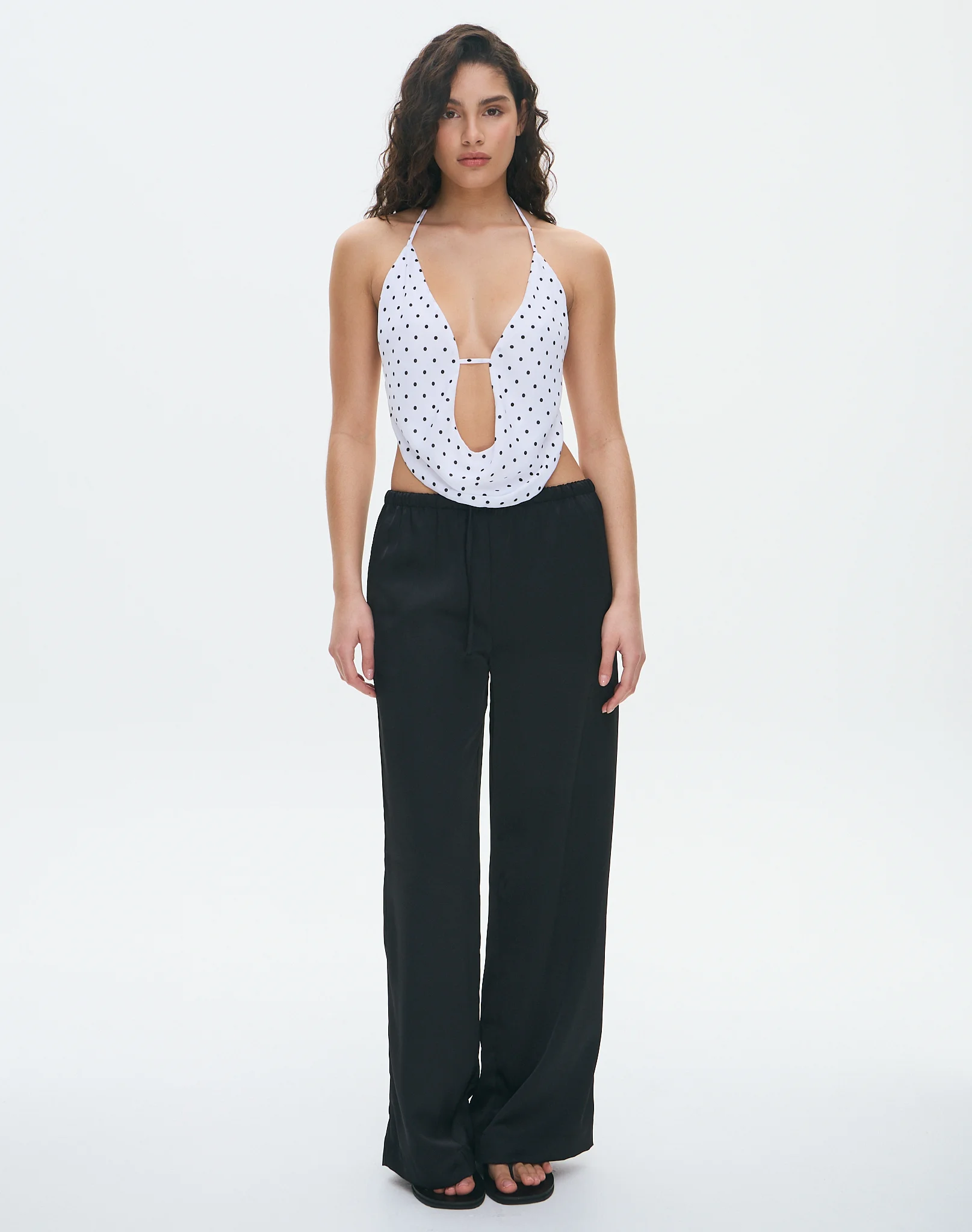 Print Cowl Neck Halter Top Maria X White X Black 3 Print Cowl Neck Halter Top Maria X White X Black