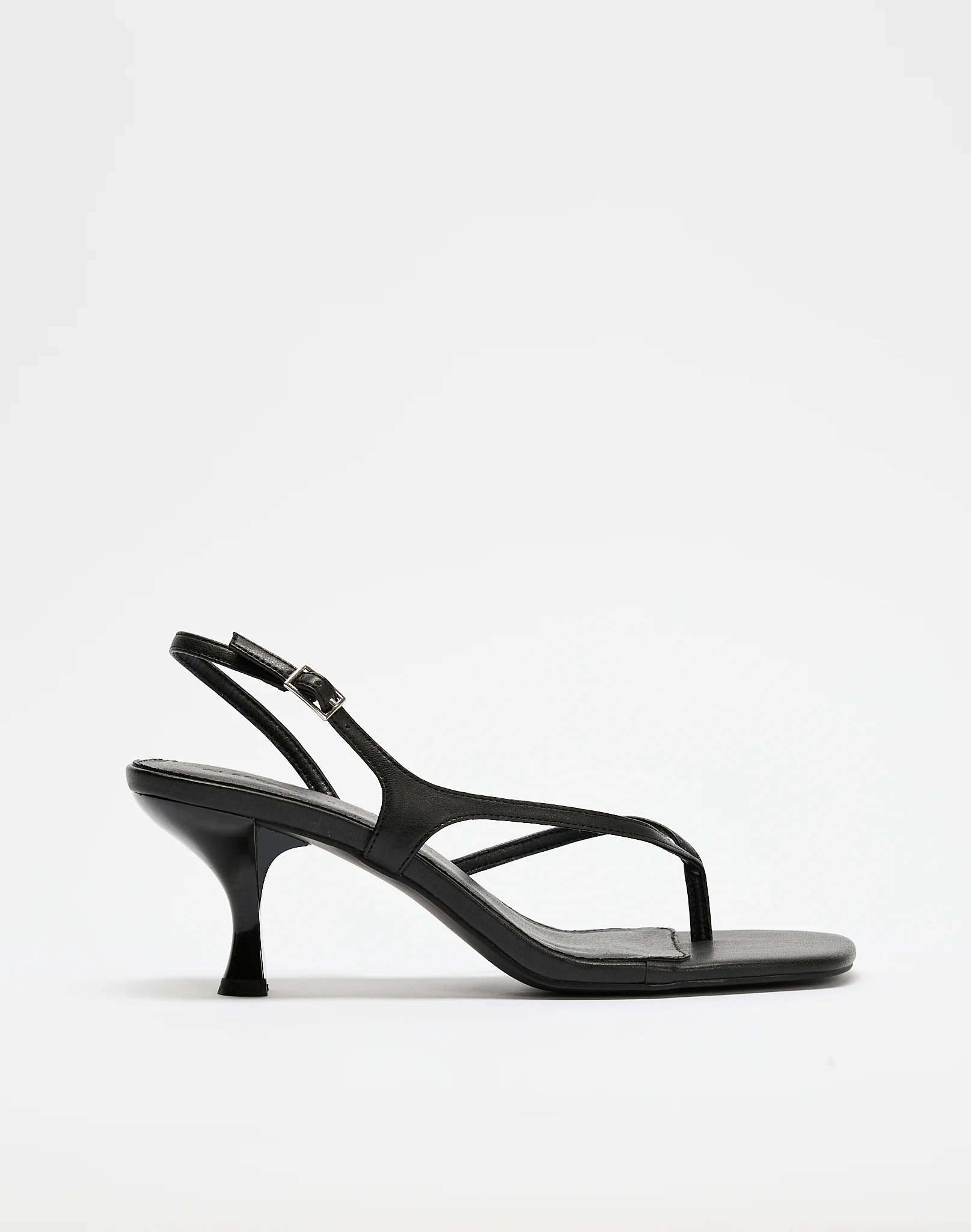 Strappy Thong Kitten Heel Black