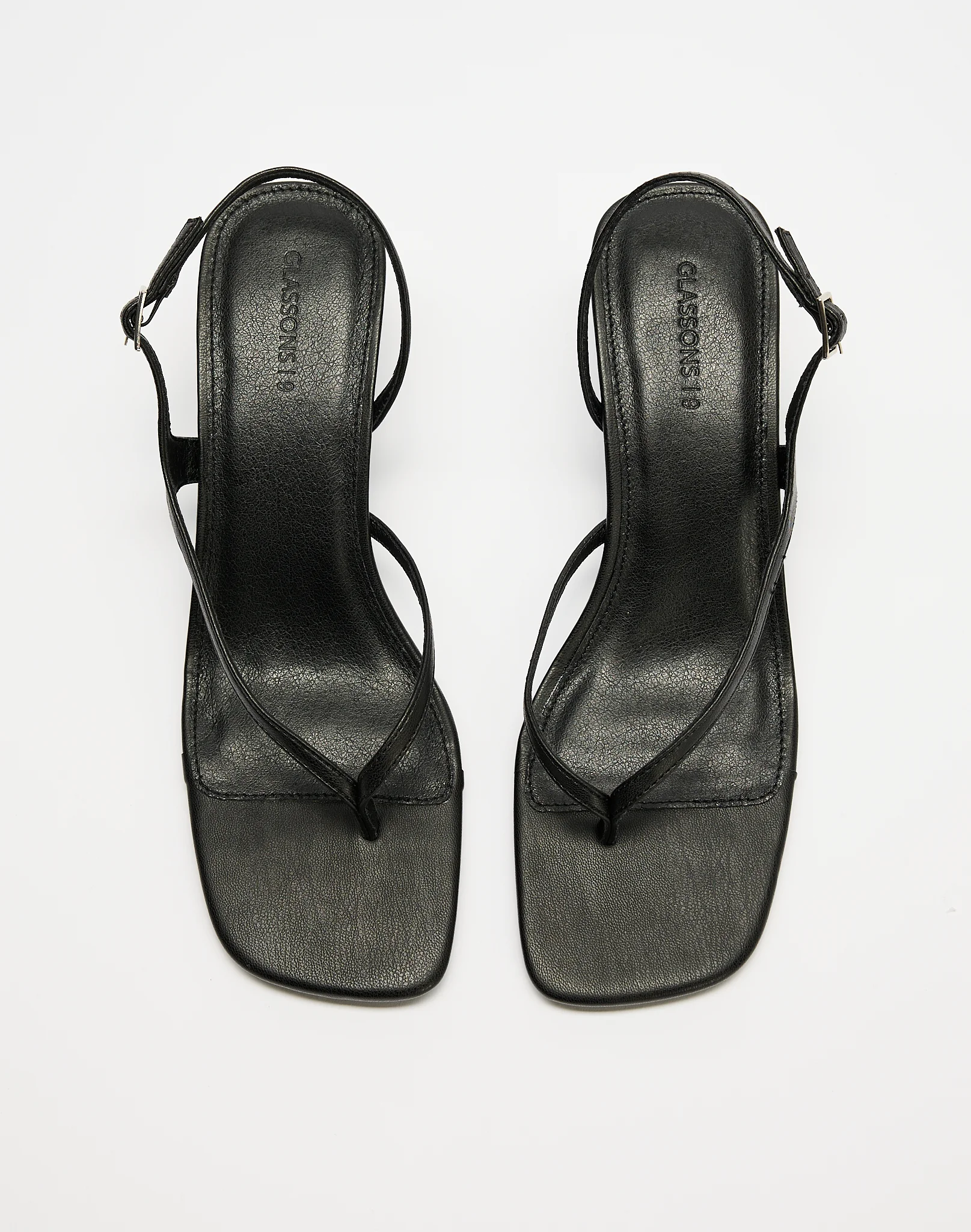Strappy Thong Kitten Heel Black