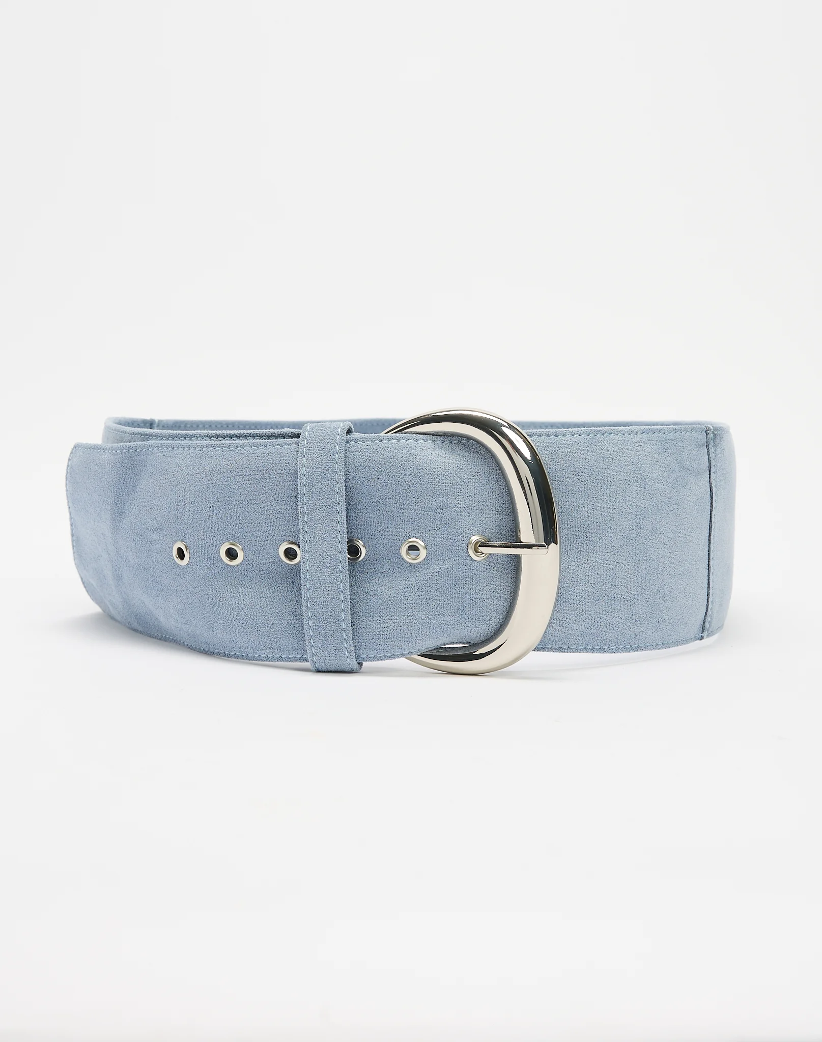 Curved Fit Faux Suede Belt Blue X Silver