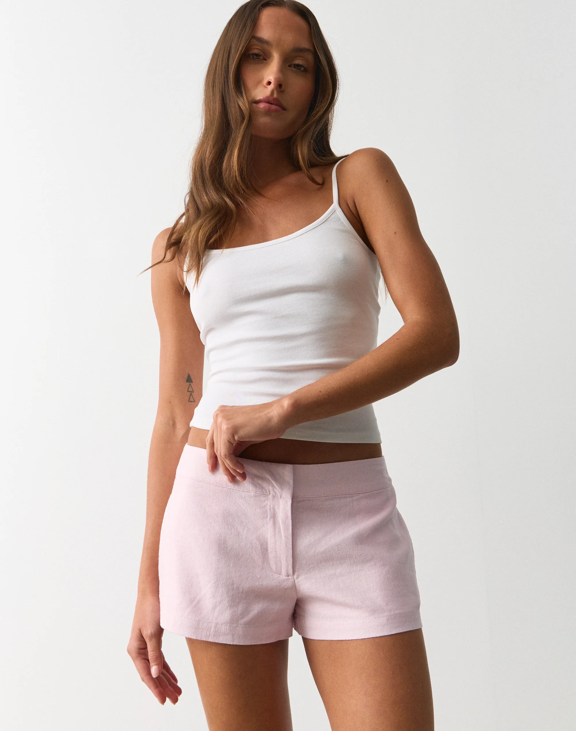 Linen Blend Tailored Micro Short Romance Rose