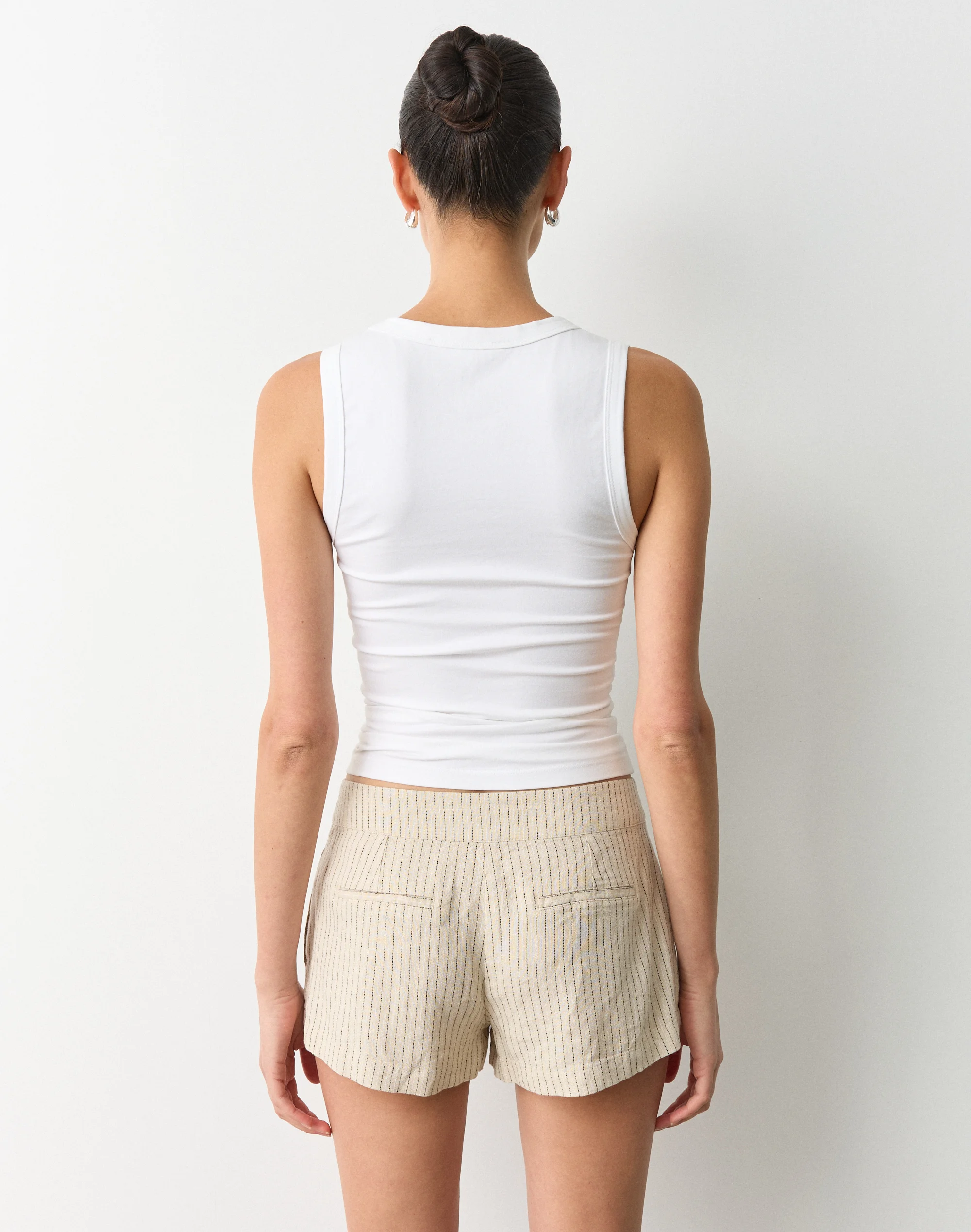 Print Linen Blend Micro Shorts Pearl Fudge Beda Stripe