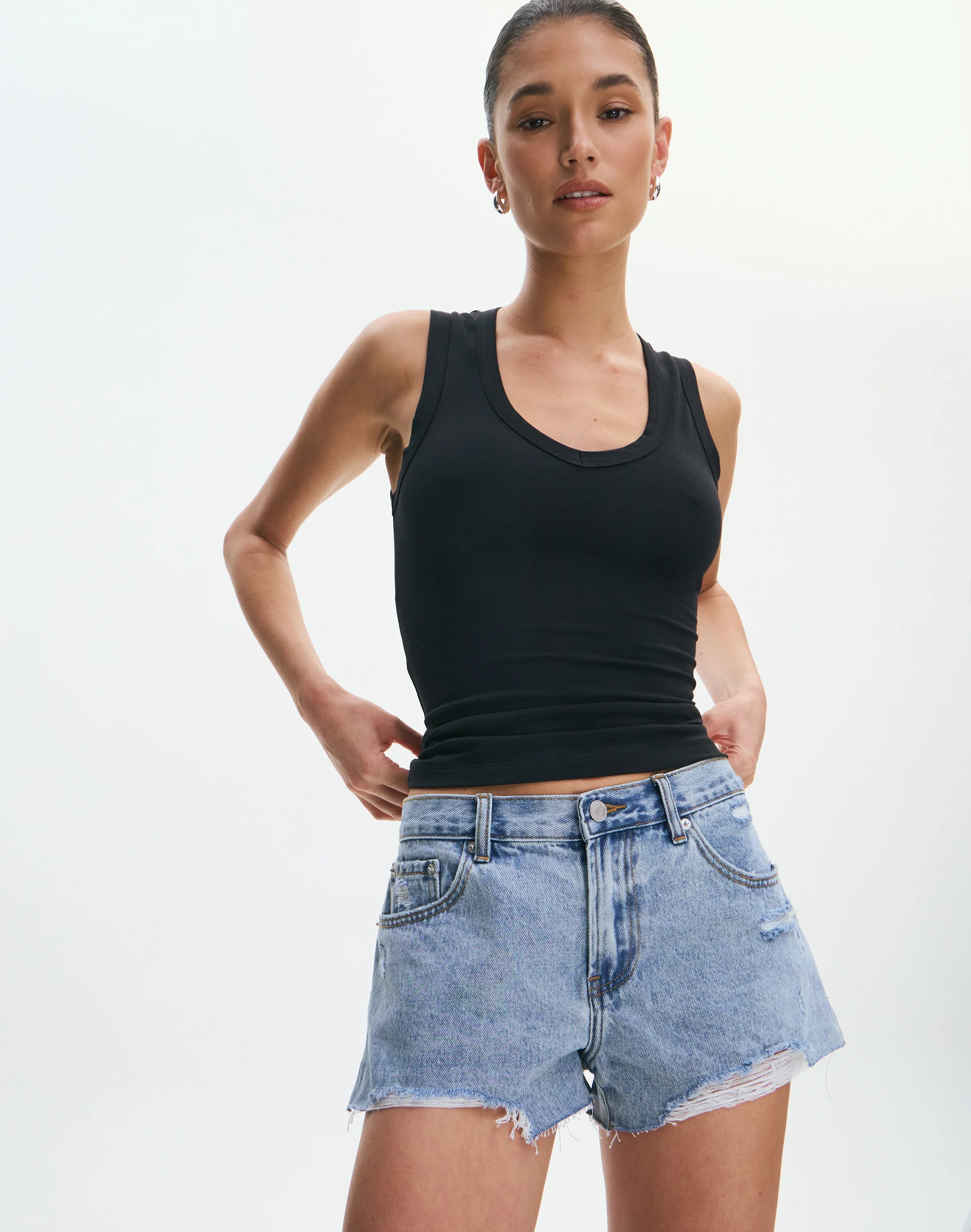 Mid Rise Cut Off Mini Short Light Blue Breeze