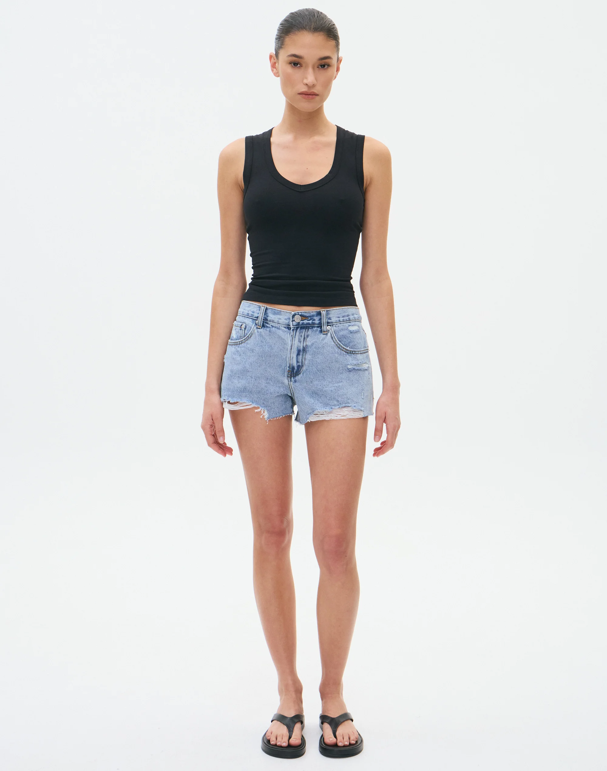 Mid Rise Cut Off Mini Short Light Blue Breeze