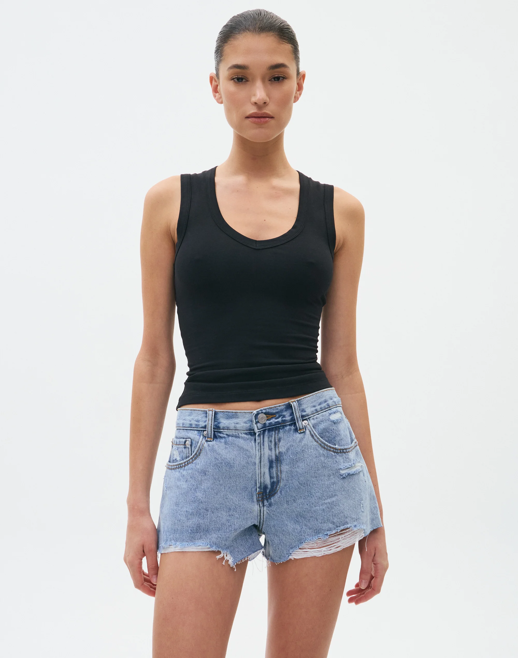 Mid Rise Cut Off Mini Short Light Blue Breeze