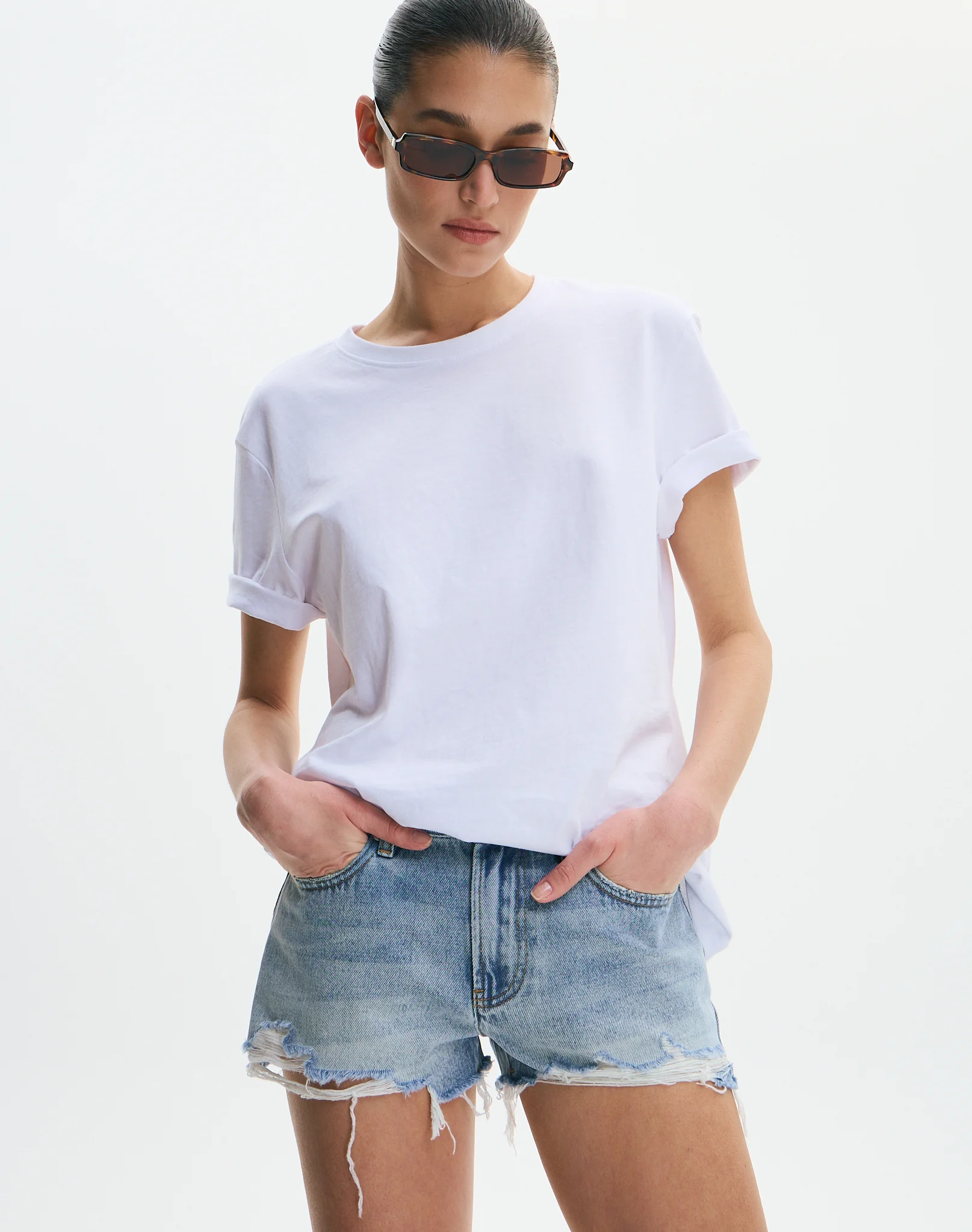 Mid Rise Ripped Denim Mini Short Washed Blue Drift