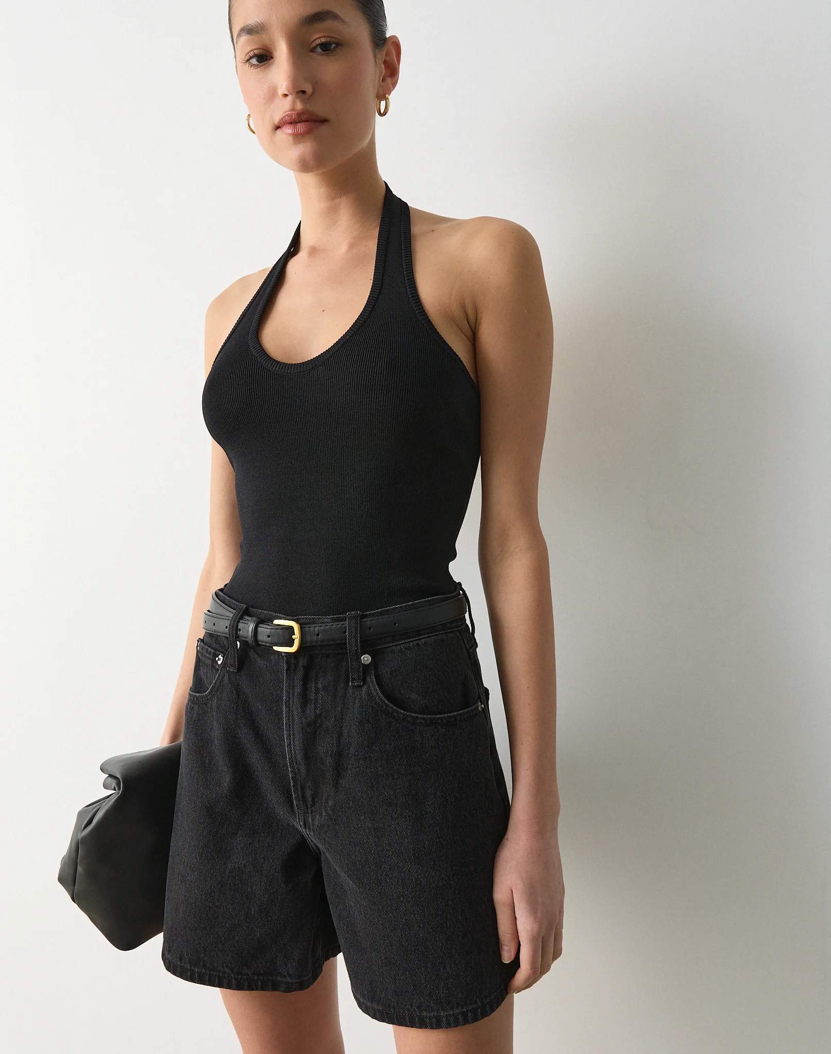 High Rise A Line Denim Short Vintage Black