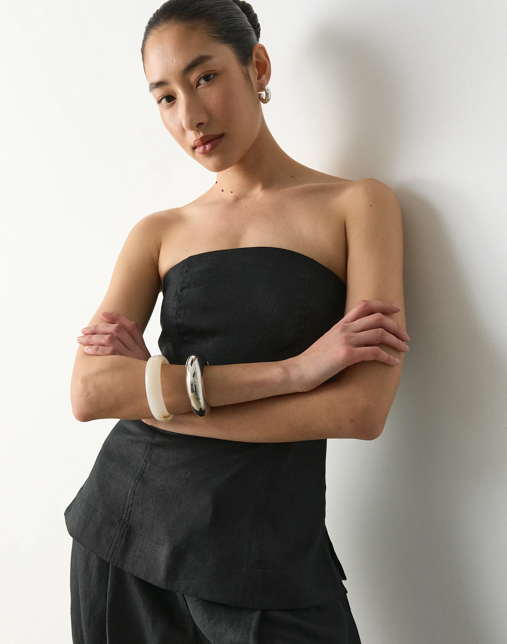 100% Linen Strapless Blouse Black