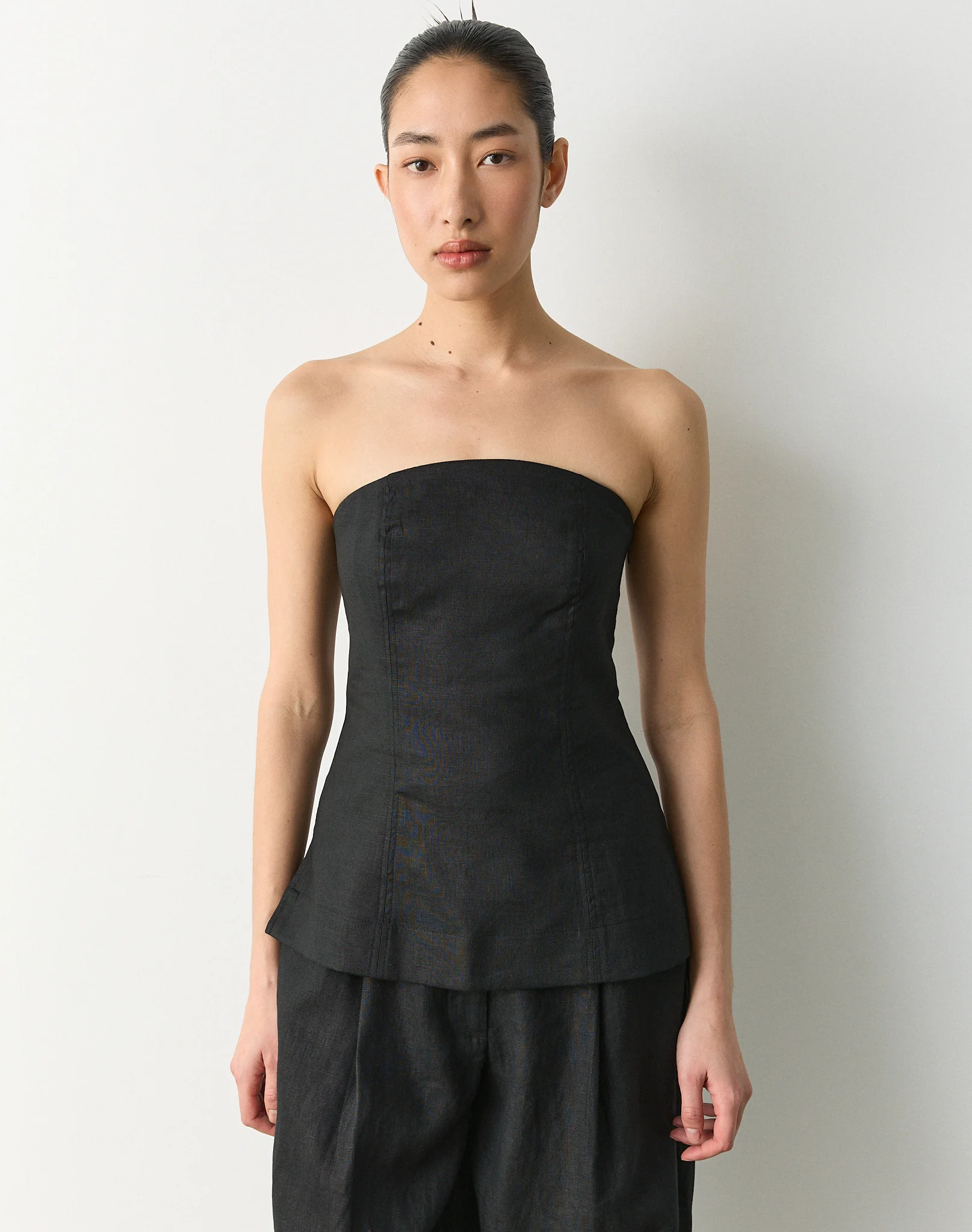 100% Linen Strapless Blouse Black