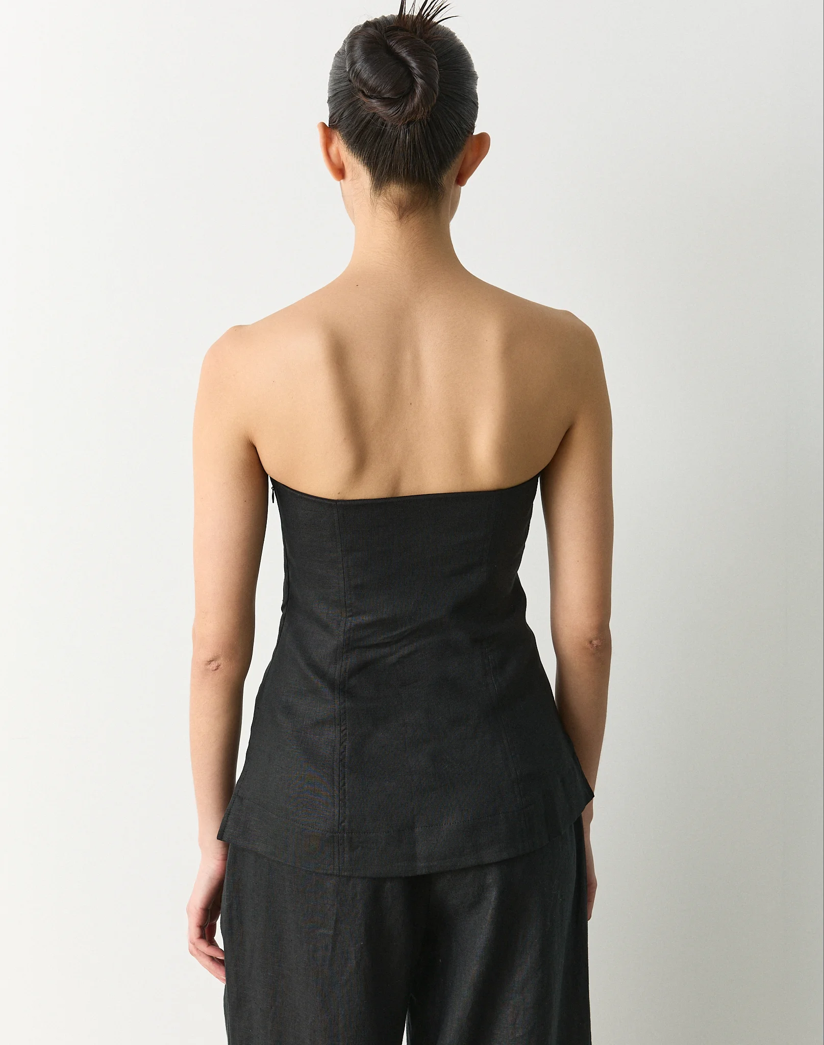 100% Linen Strapless Blouse Black