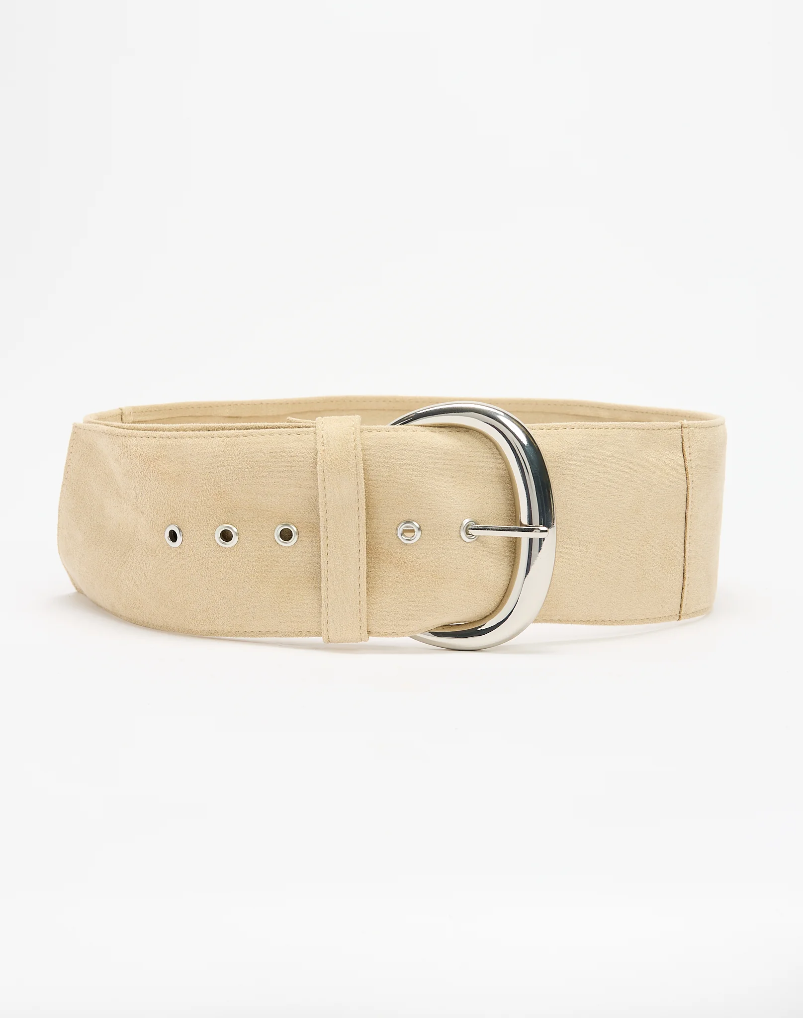 Curved Fit Faux Suede Belt Bone X Silver