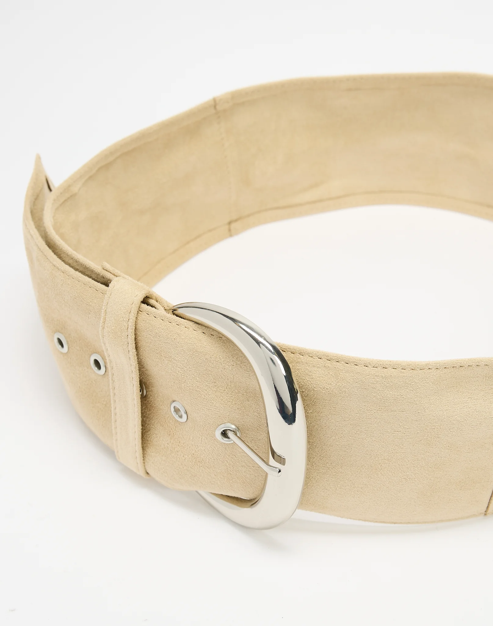 Curved Fit Faux Suede Belt Bone X Silver