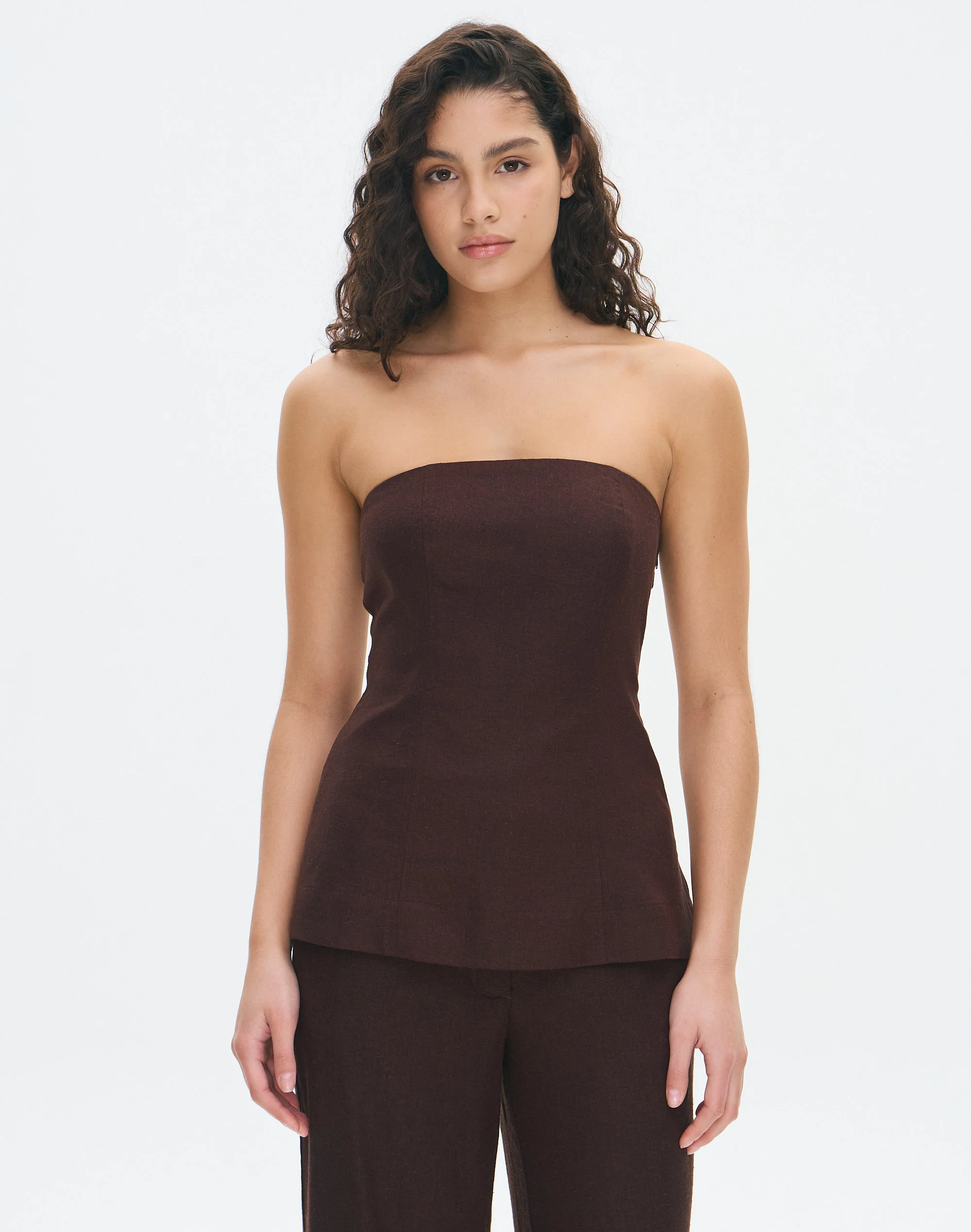 100% Linen Strapless Blouse Island Fudge