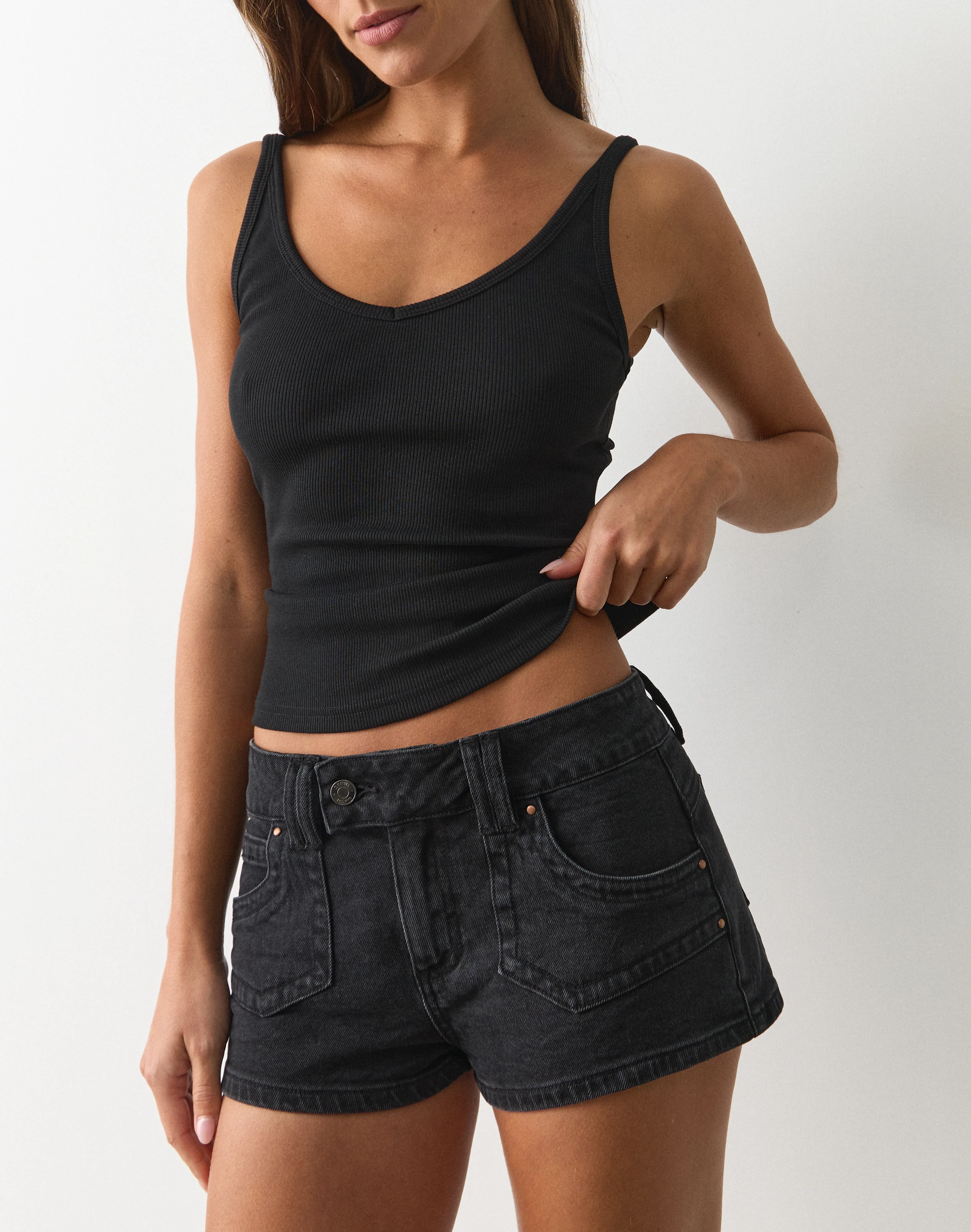 Low Rise Denim Mini Short Vintage Black 01