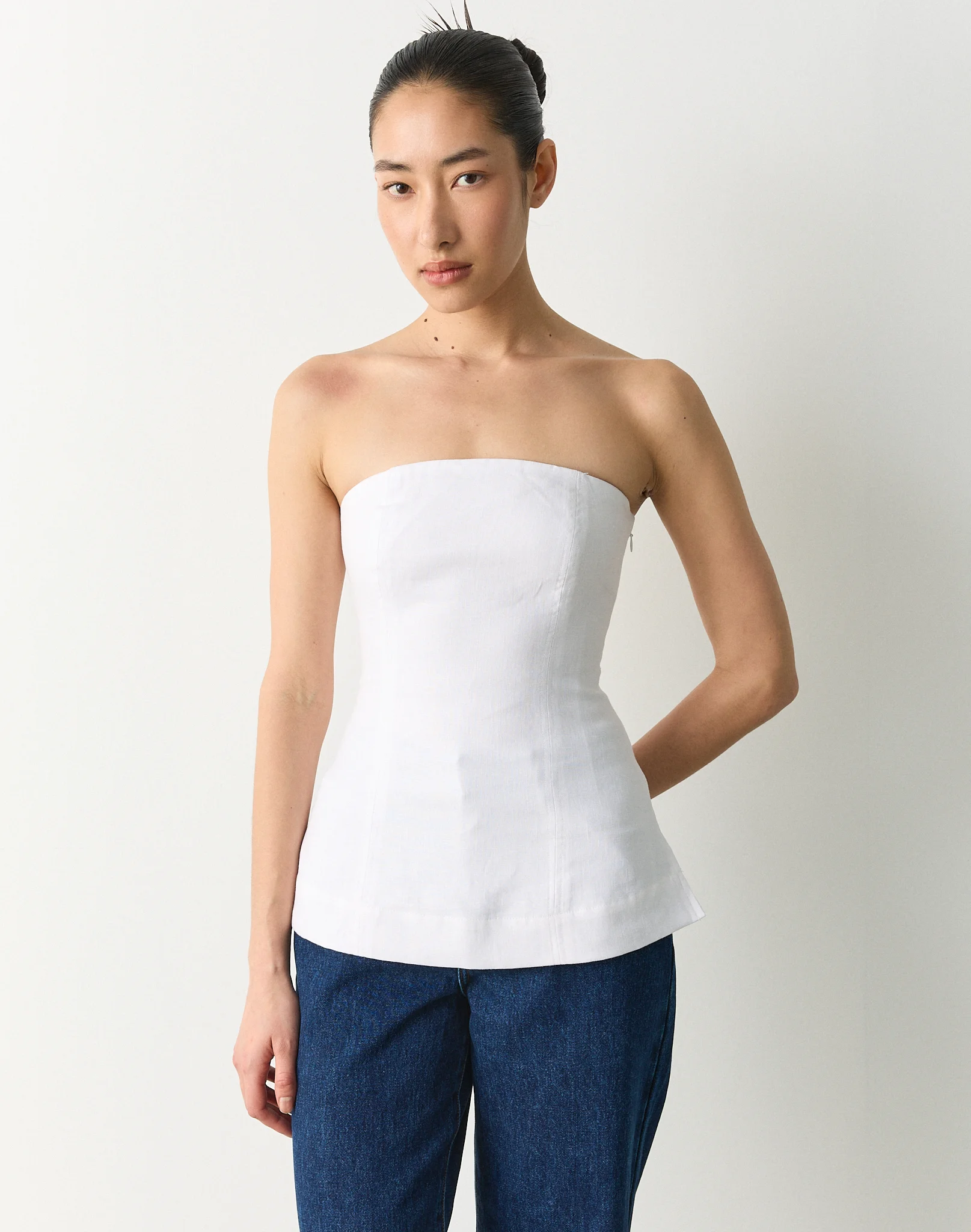 100% Linen Strapless Blouse White