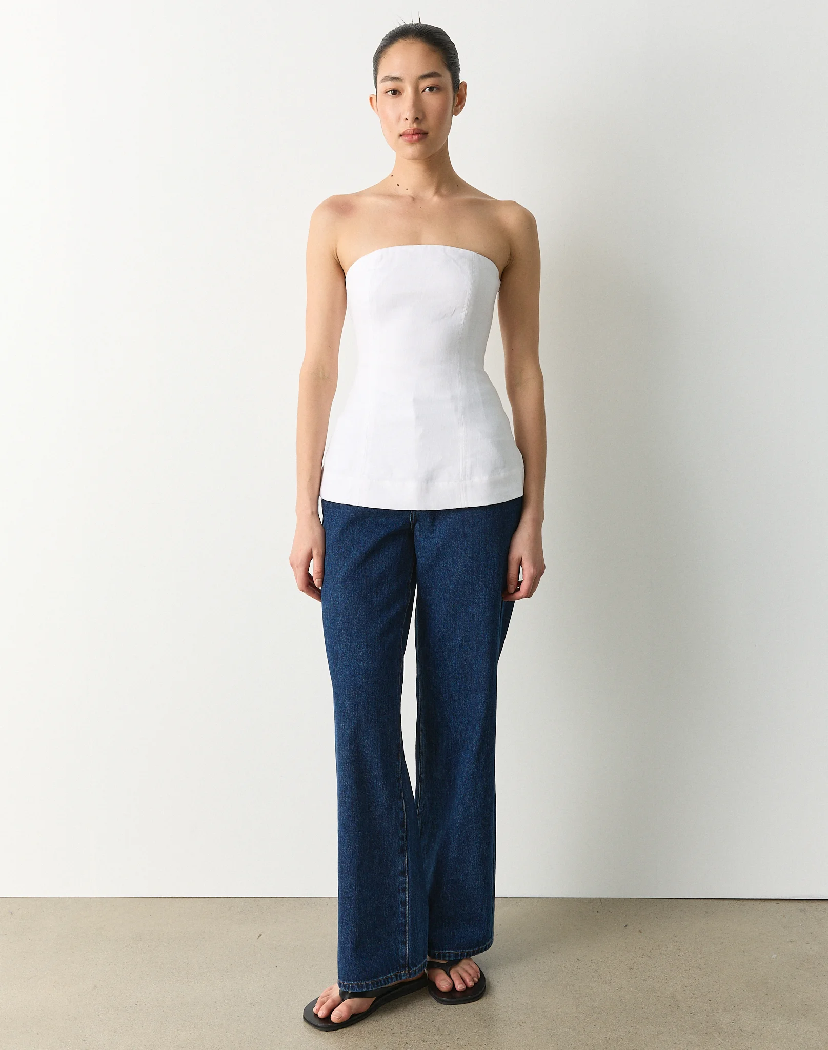 100% Linen Strapless Blouse White
