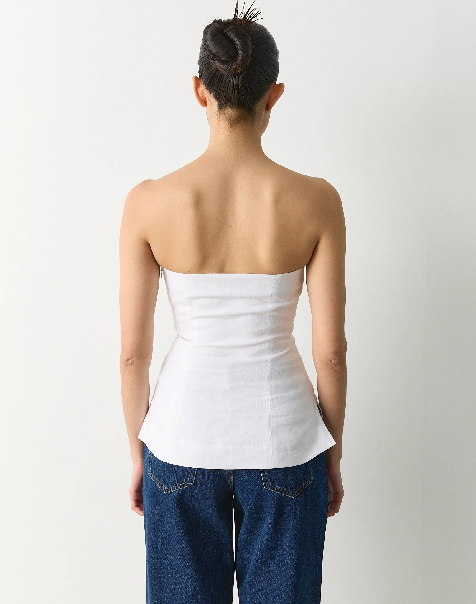 100% Linen Strapless Blouse White