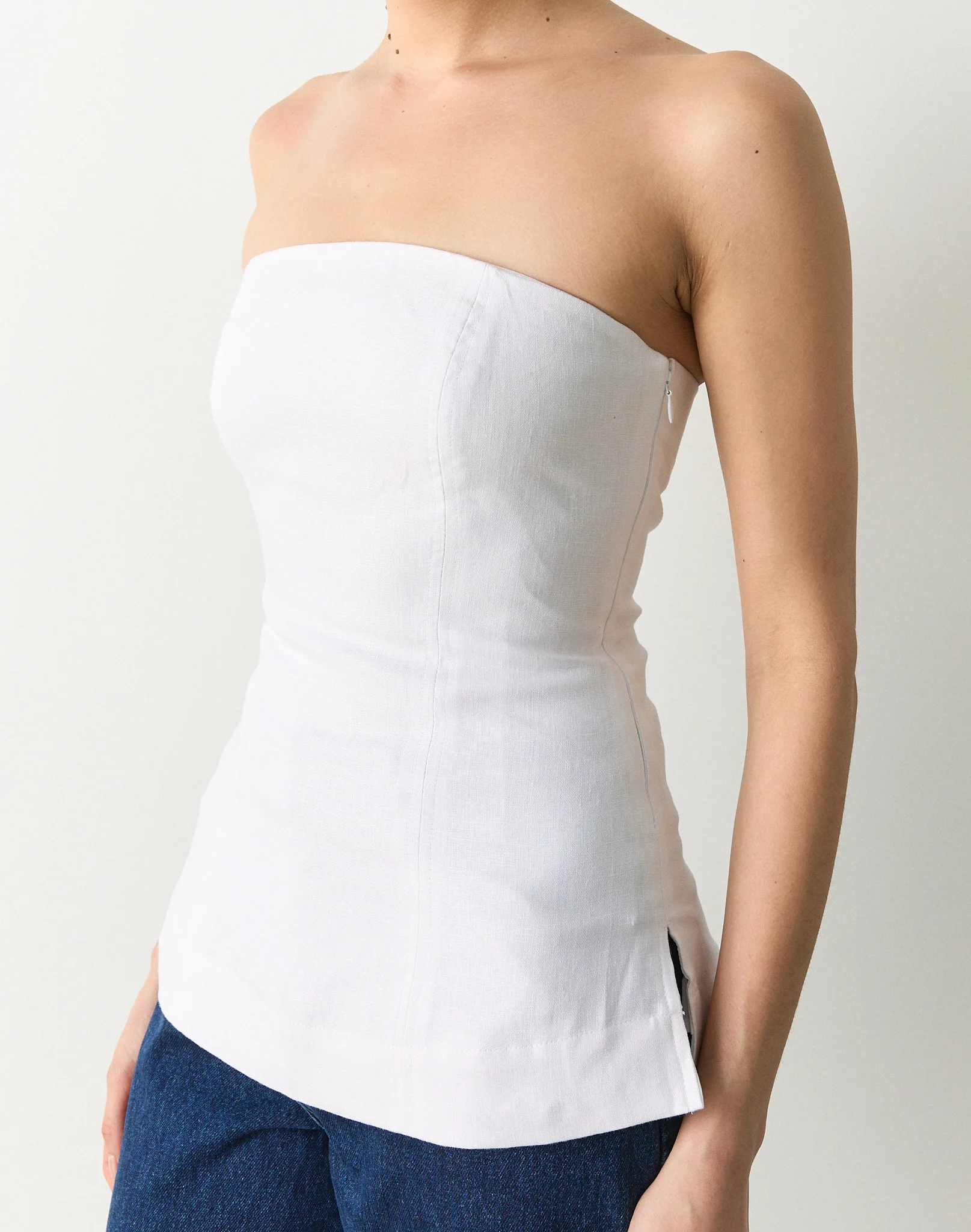 100% Linen Strapless Blouse White