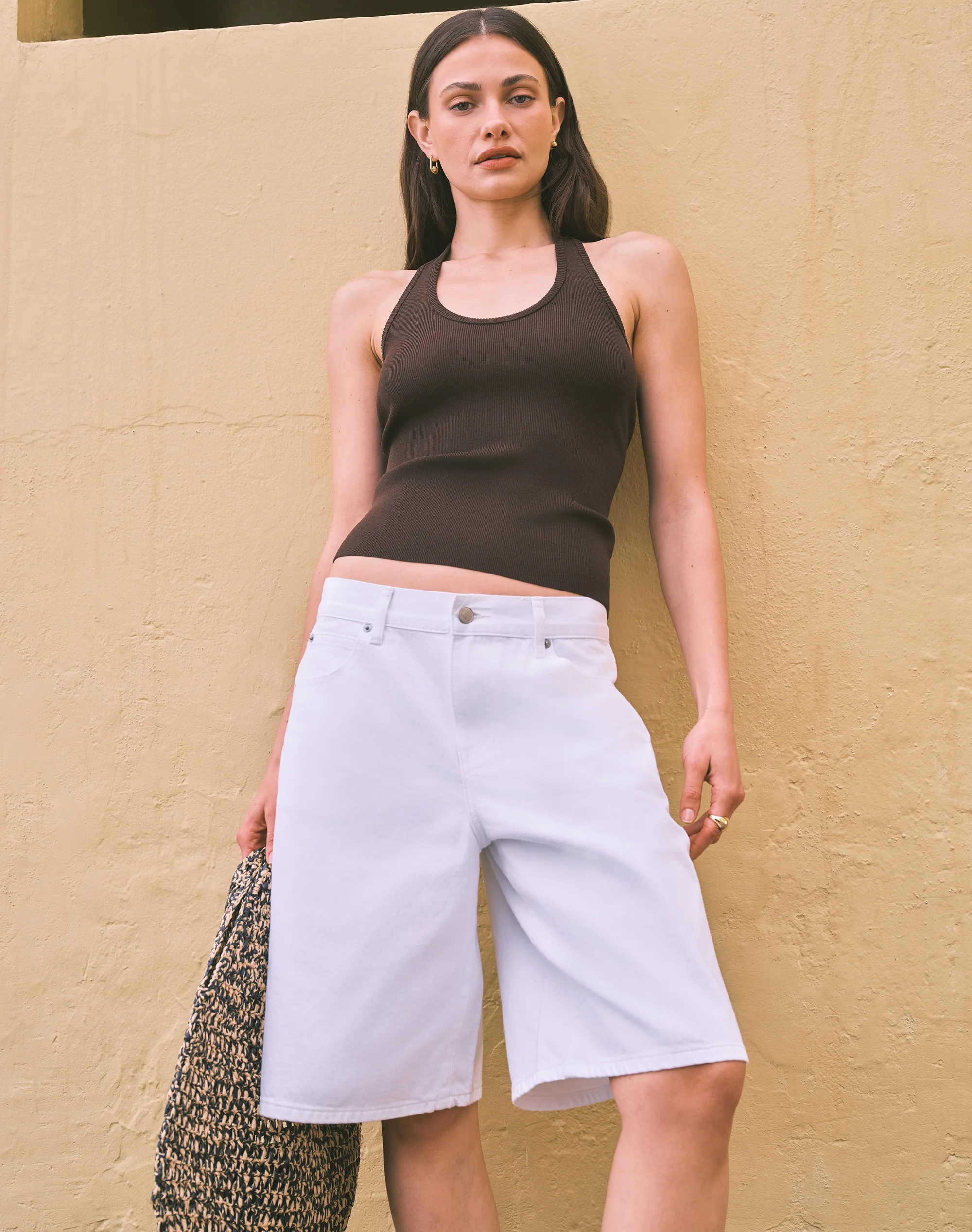 Low Rise Relaxed Denim Jort Waikiki White