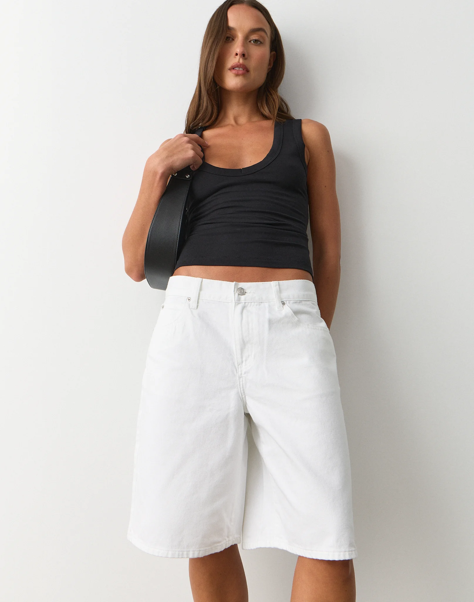 Low Rise Relaxed Denim Jort Waikiki White