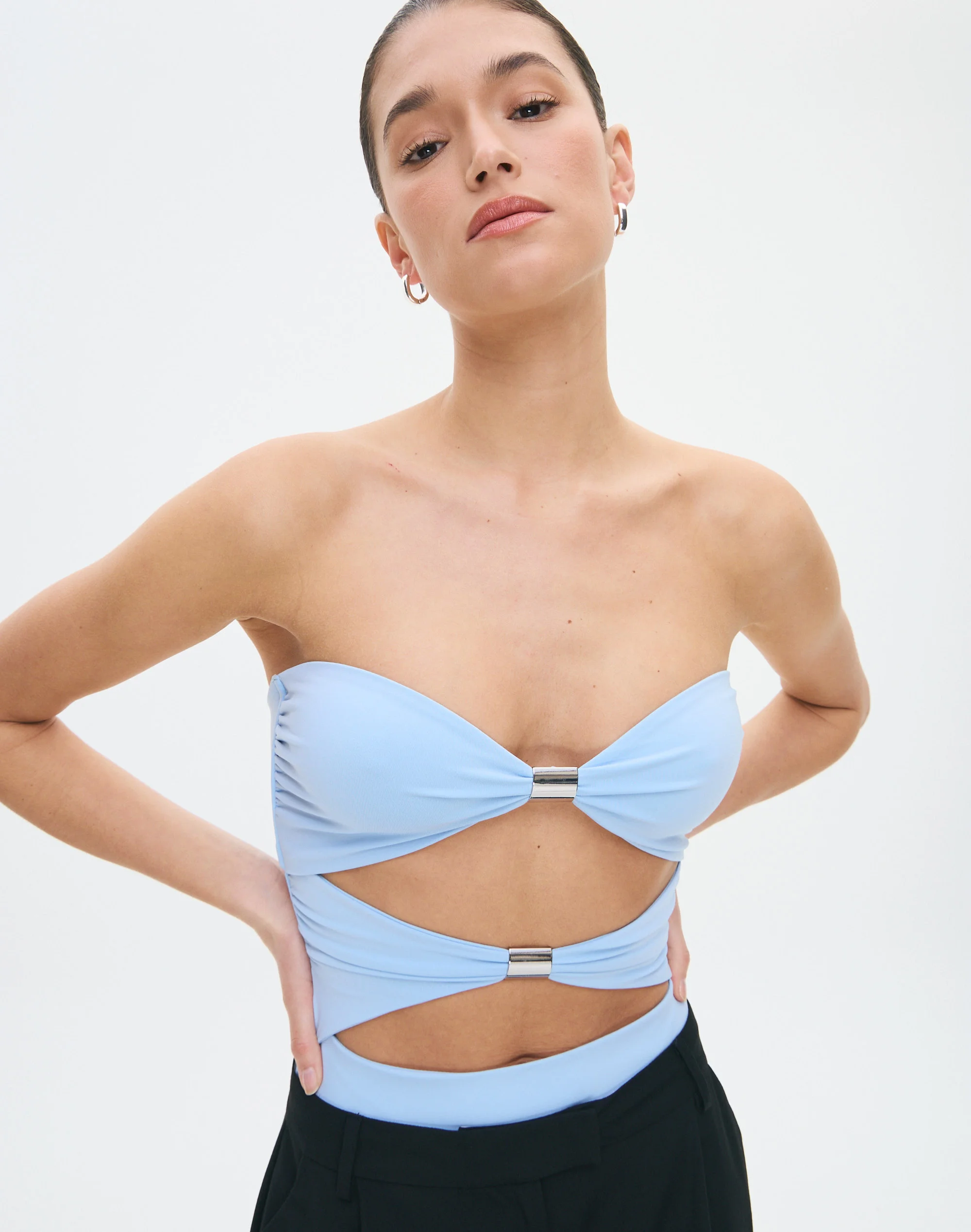Hardware Cutout Strapless Bodysuit Glacial Pace X Silver