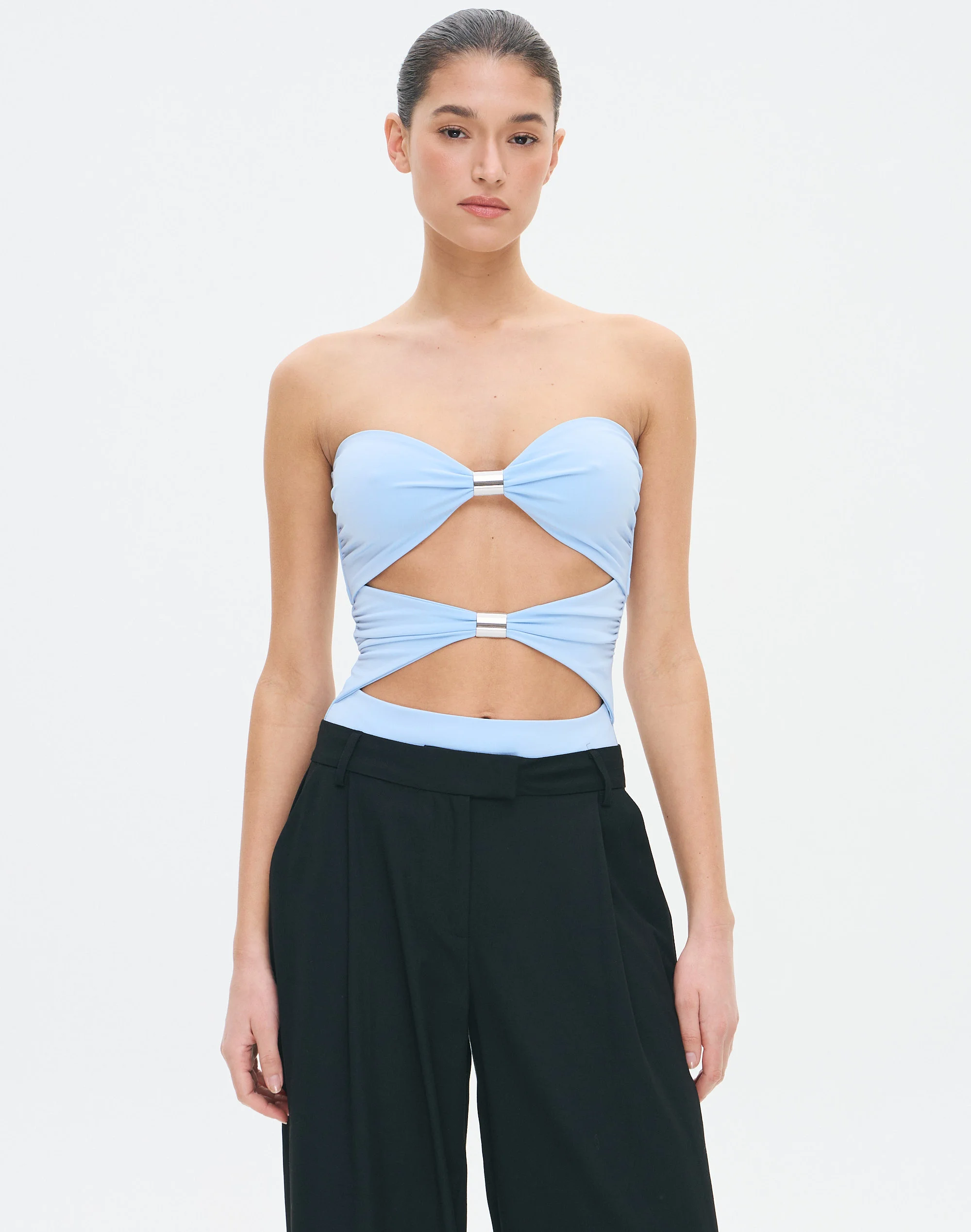 Hardware Cutout Strapless Bodysuit Glacial Pace X Silver
