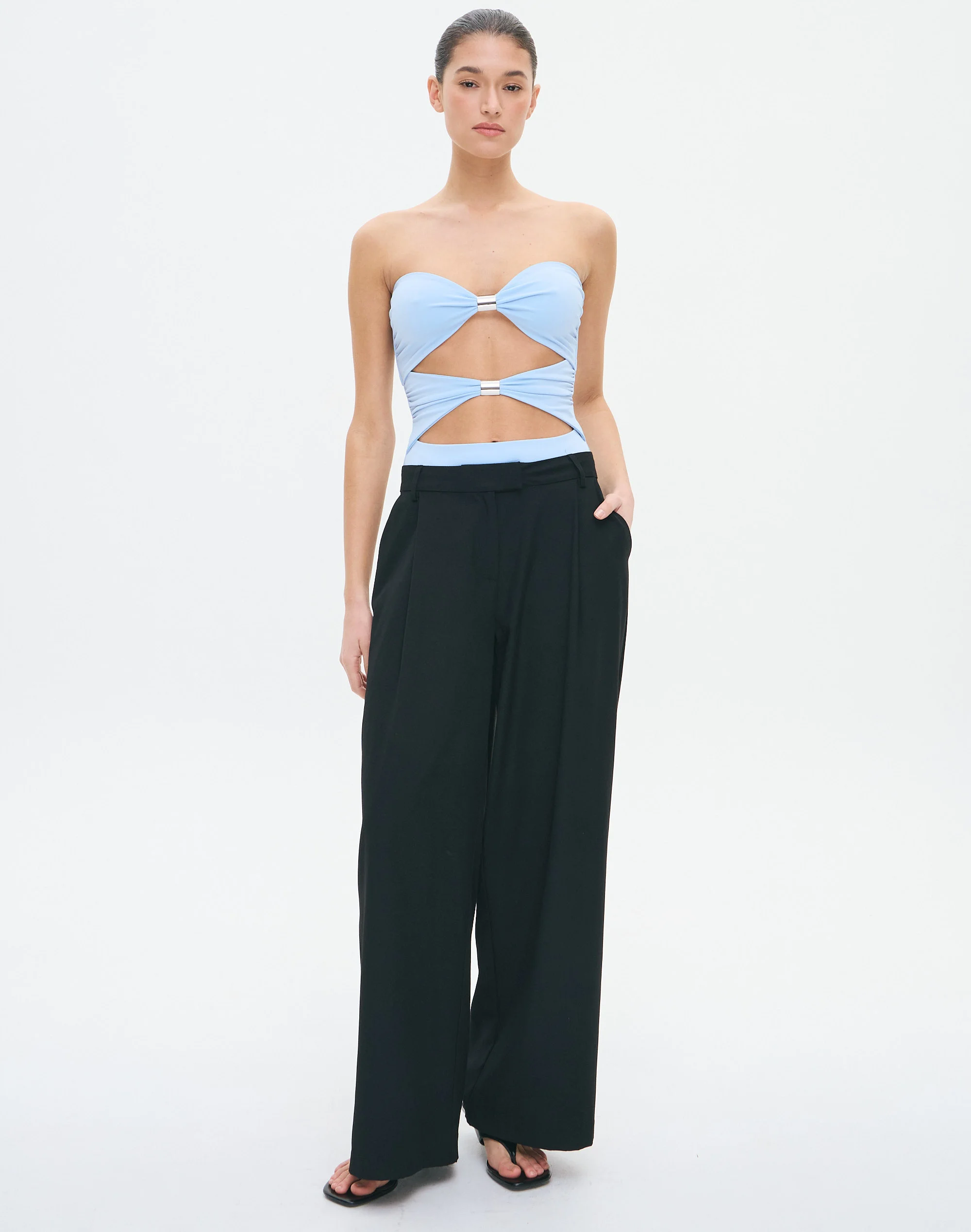 Hardware Cutout Strapless Bodysuit Glacial Pace X Silver