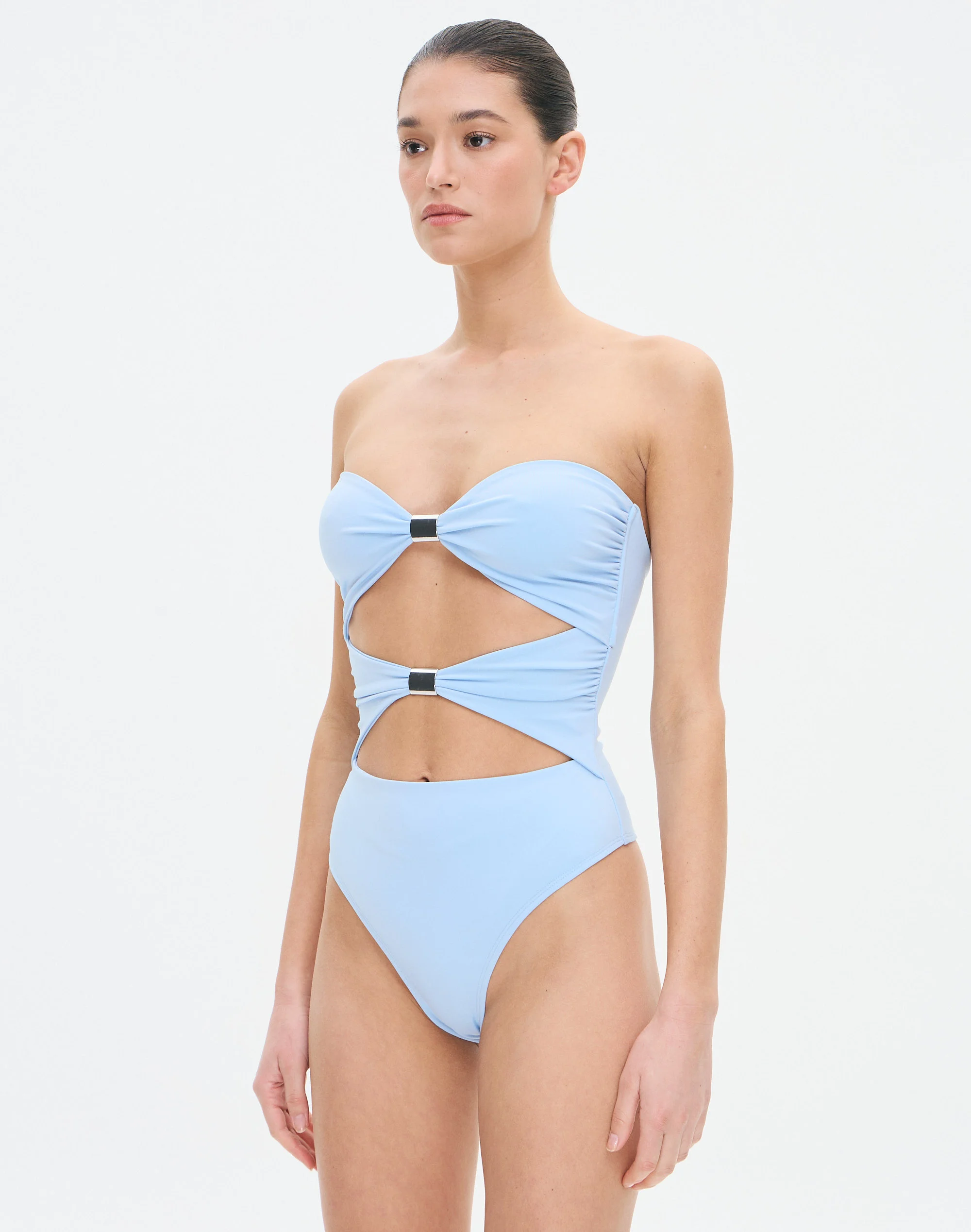 Hardware Cutout Strapless Bodysuit Glacial Pace X Silver