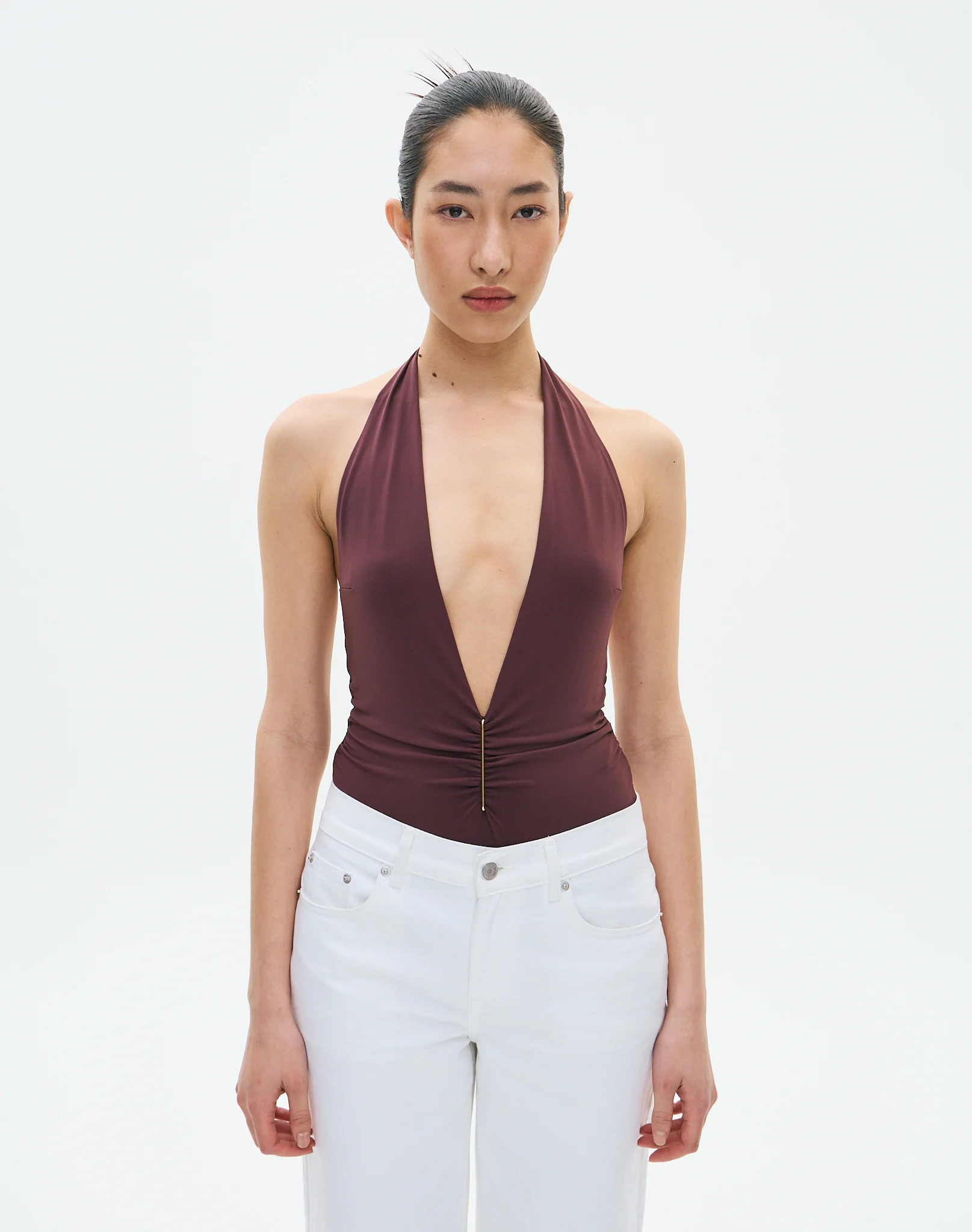 Halter Plunge Neck Hardware Bodysuit Bean There